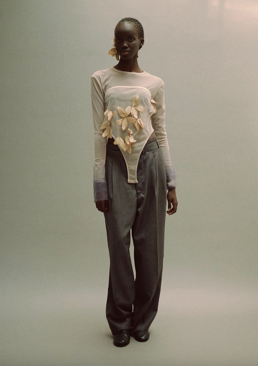 限定　marge Tulle bicolor sleeve body suits MARGE 