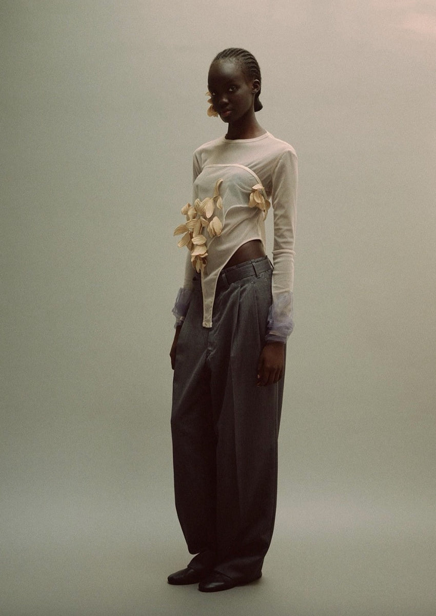限定　marge Tulle bicolor sleeve body suits MARGE 