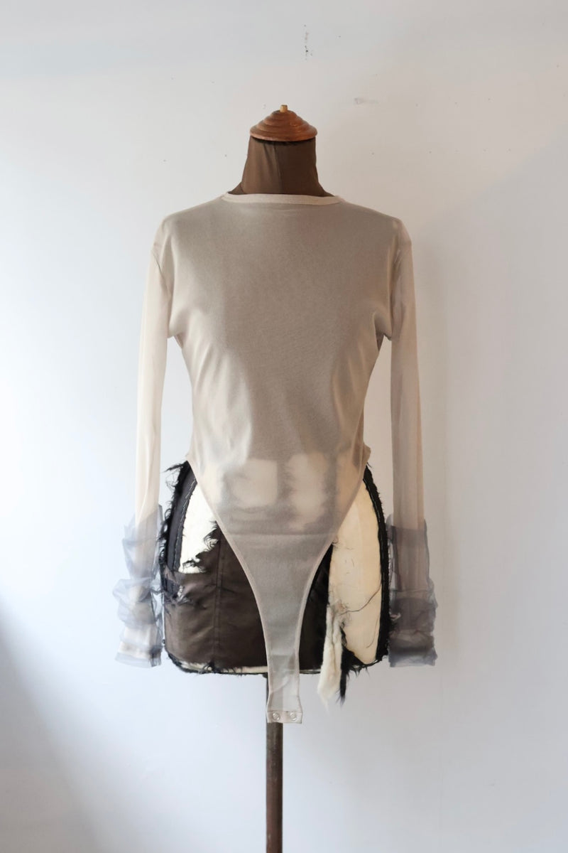 限定　marge Tulle bicolor sleeve body suits MARGE 