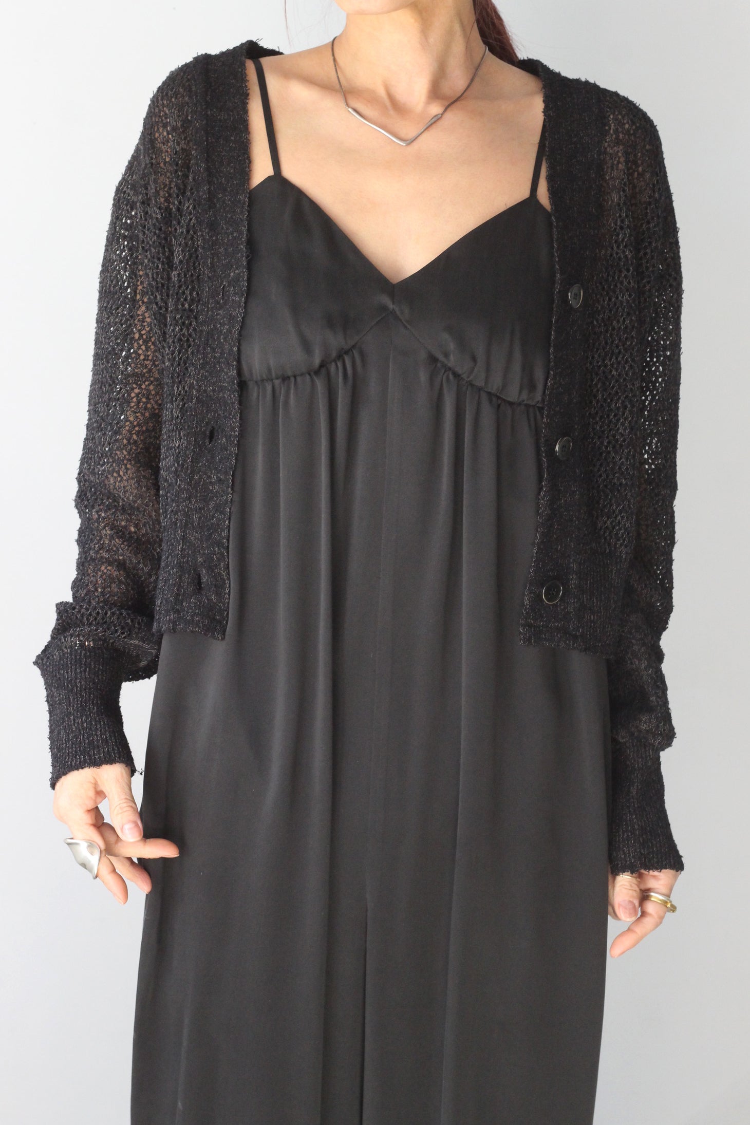 NEPLA "short cardigan mini net knit" (mix black)