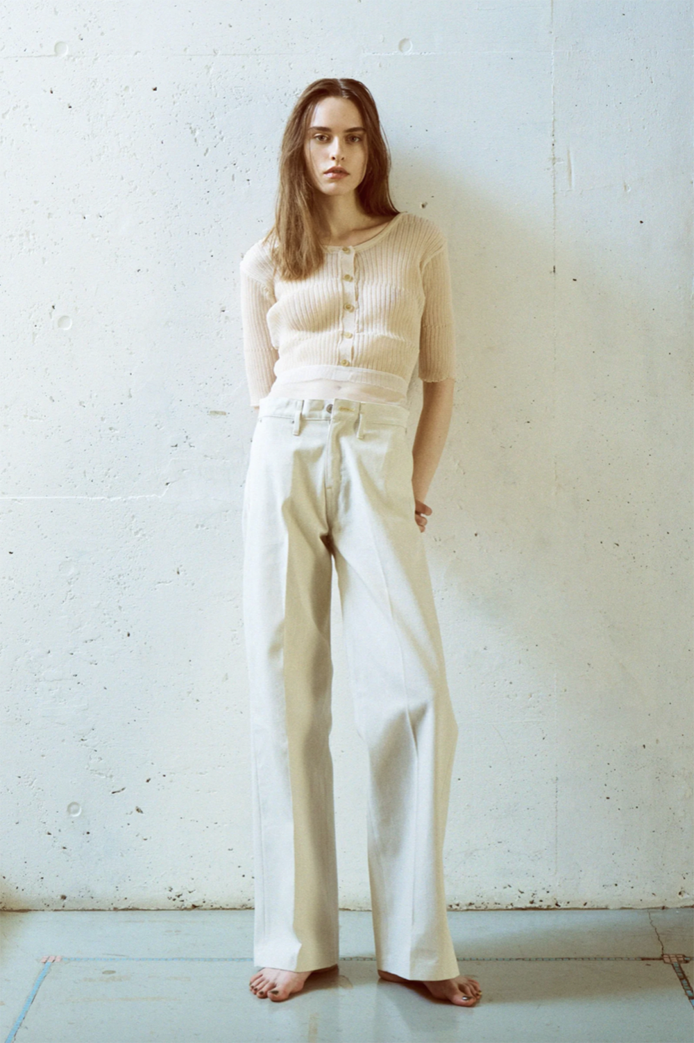NEPLA "2way cardigan sheer rib knit" (beige)