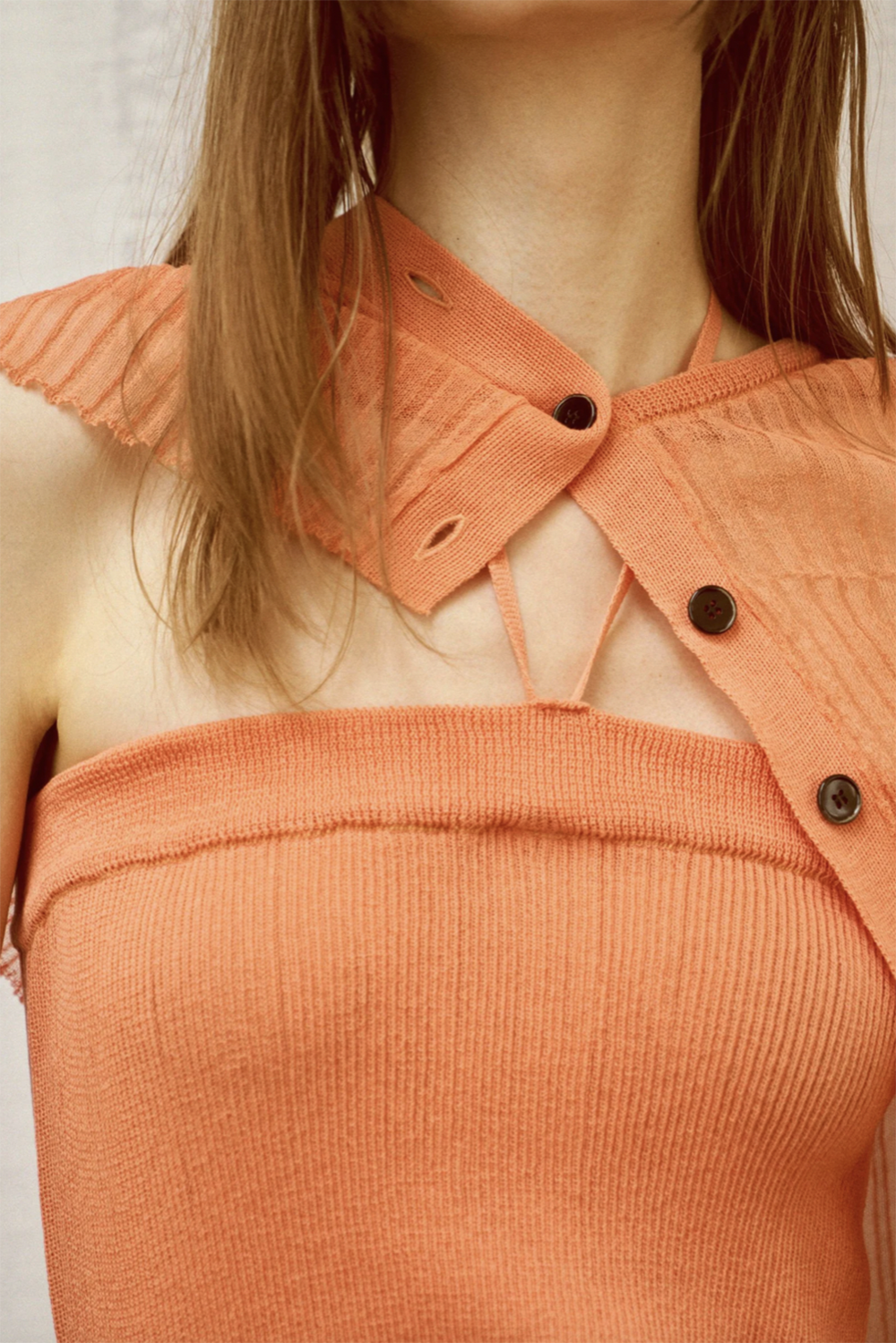 NEPLA "2way cardigan sheer rib knit" (orange)