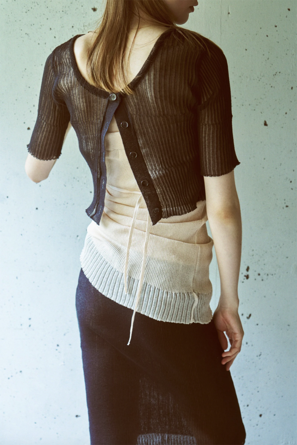 NEPLA "2way cardigan sheer rib knit" (black)