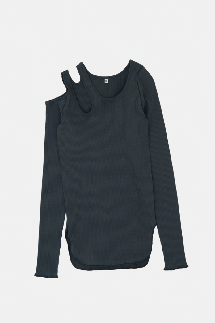 HAKUJI "Organic cotton shoulder hole LS" (blue gray)