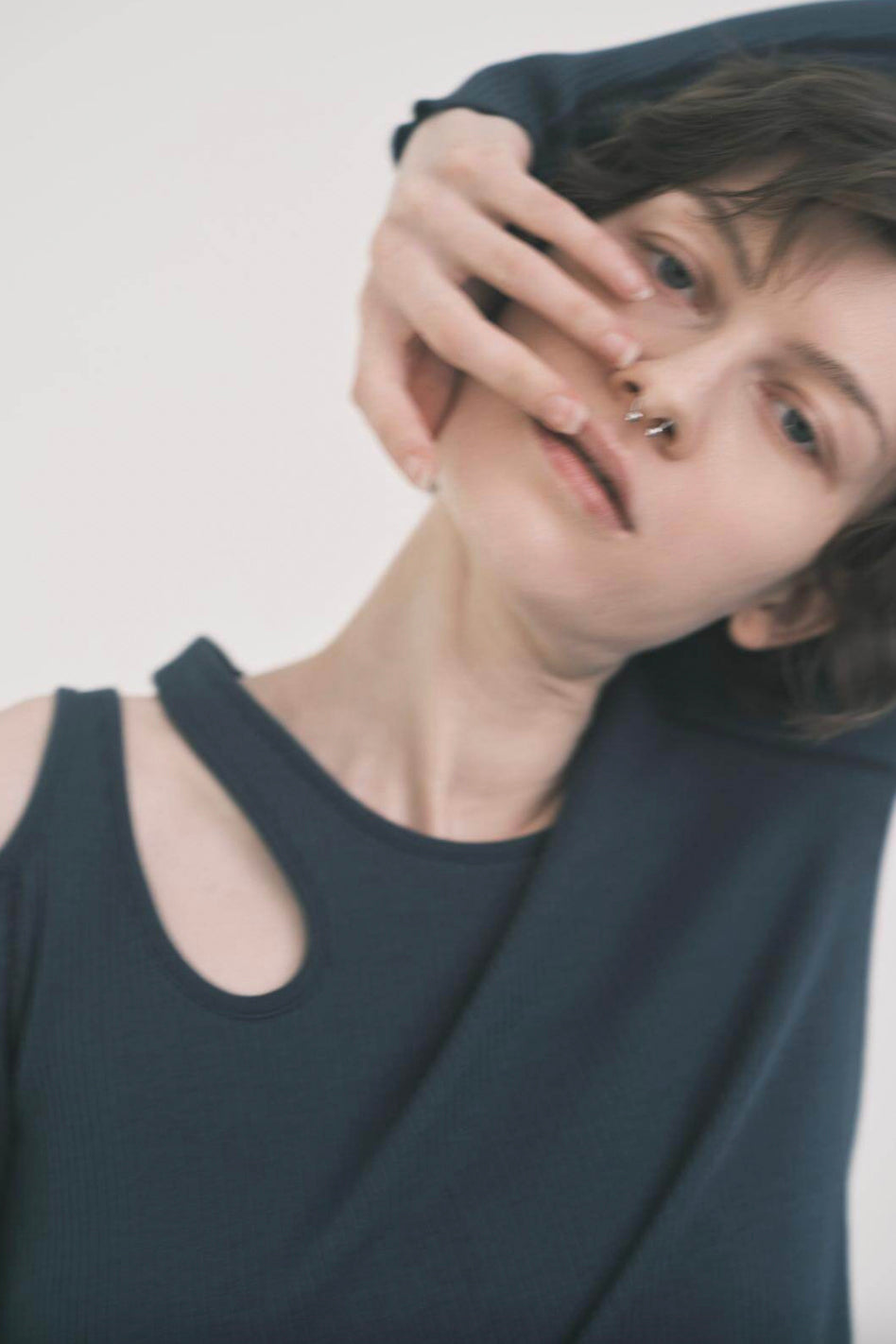 HAKUJI "Organic cotton shoulder hole LS" (blue gray)