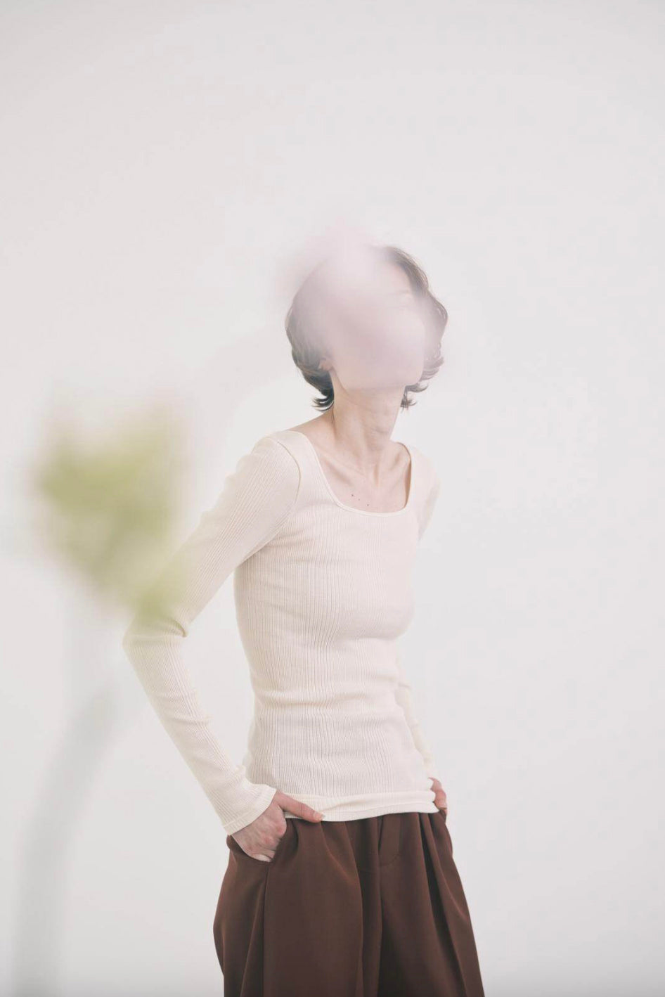 HAKUJI "Random rib square neck LS PO" (ivory)