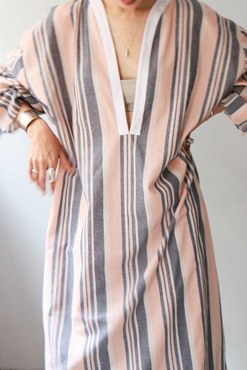 charrita "vestido geraba" (pink×gray stripe)