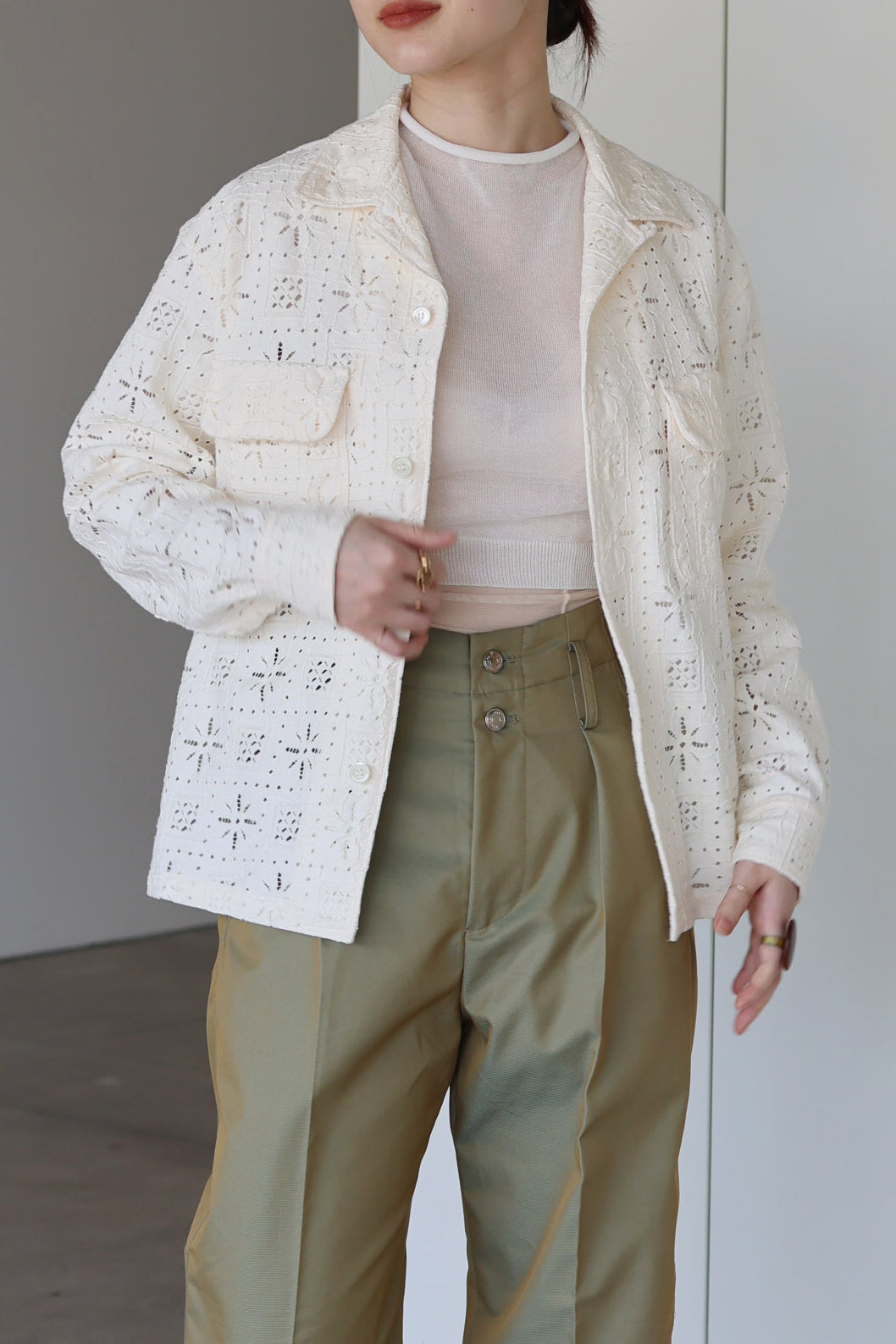 UNUSED "Long sleeve Lace shirt" (natural)
