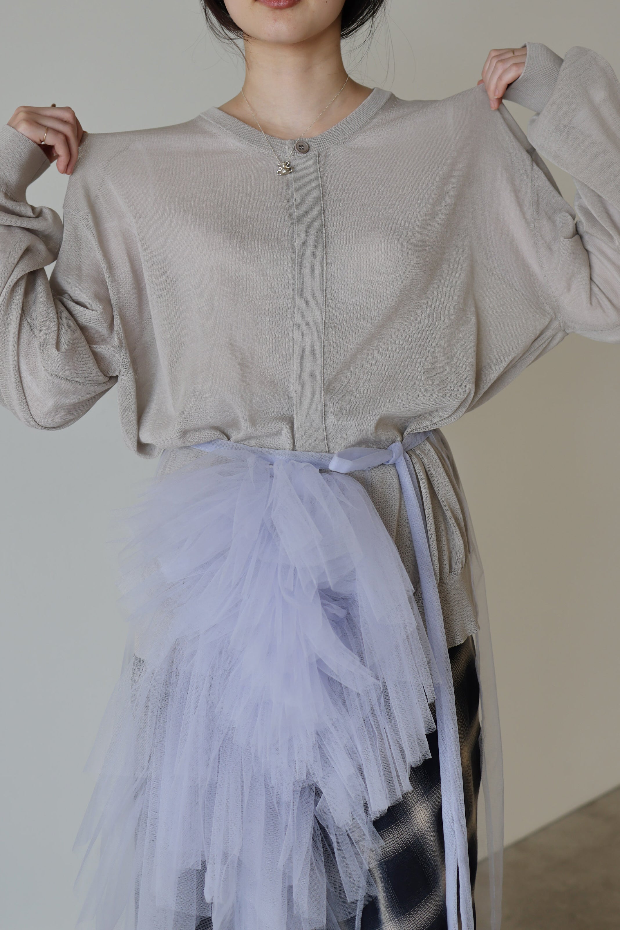 AMOMENT "sheer round cardigan" (gray)