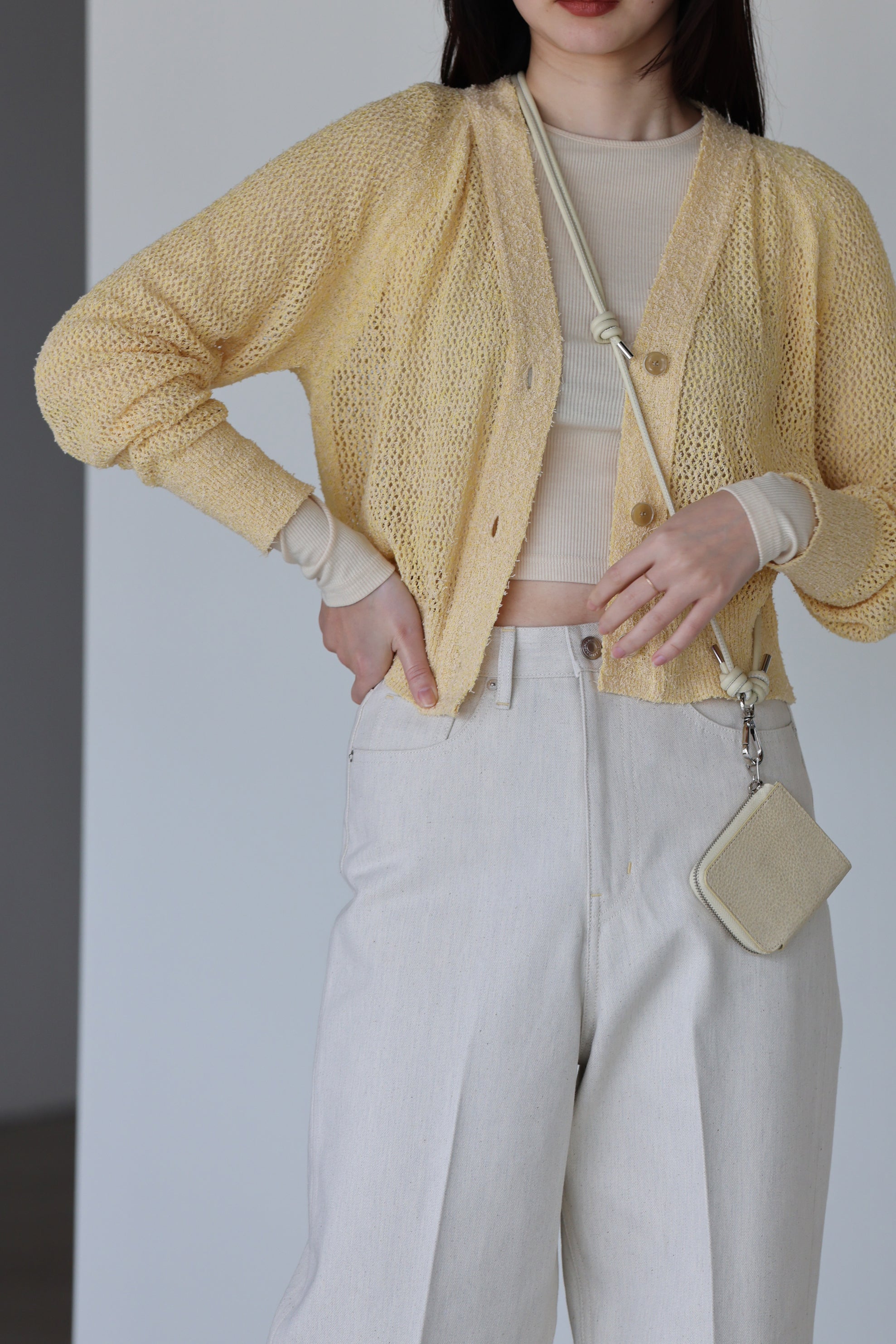 NEPLA "short cardigan mini net knit" (mix yellow)