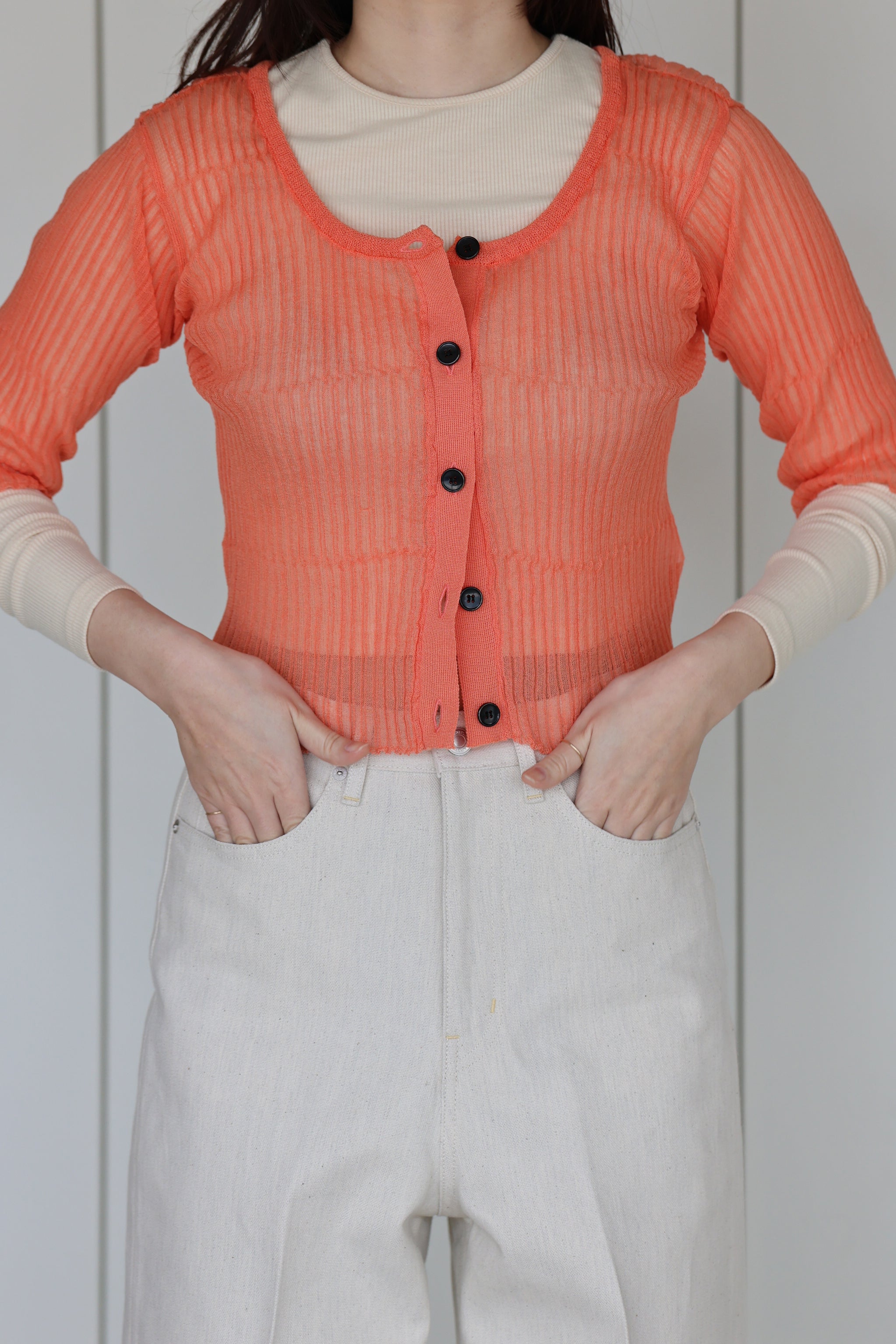 NEPLA "2way cardigan sheer rib knit" (orange)