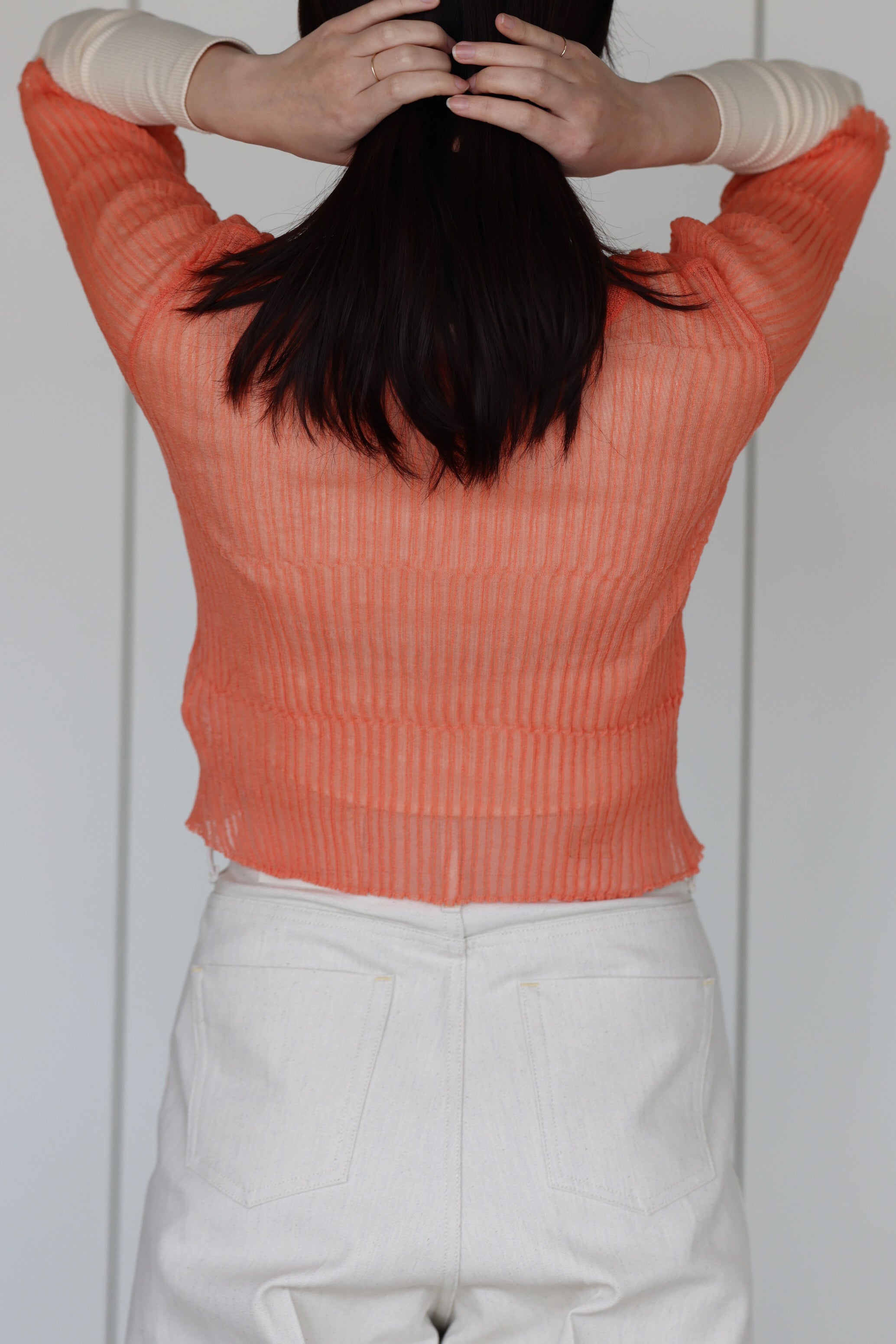 NEPLA "2way cardigan sheer rib knit" (orange)