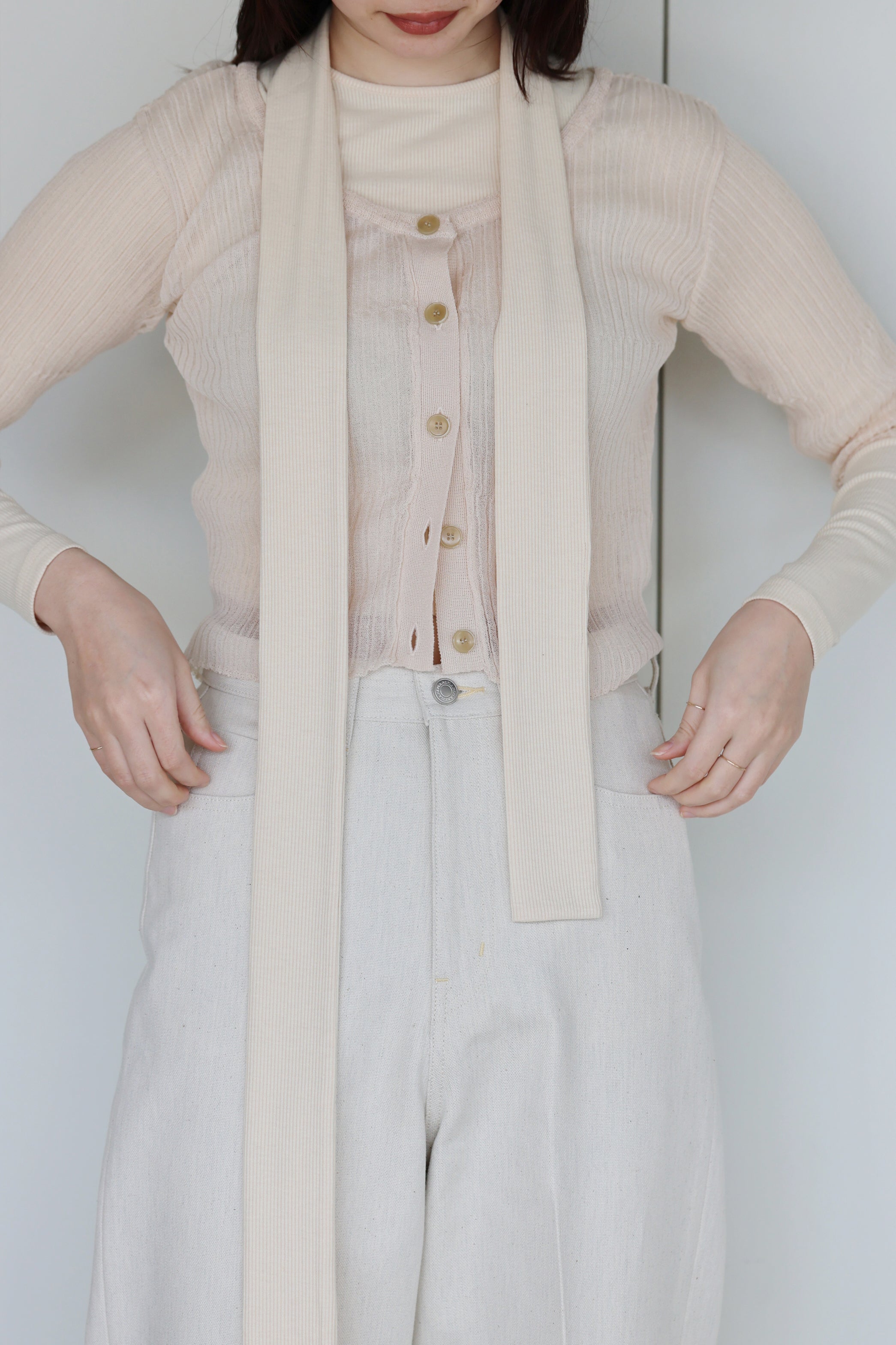 NEPLA "2way cardigan sheer rib knit" (beige)