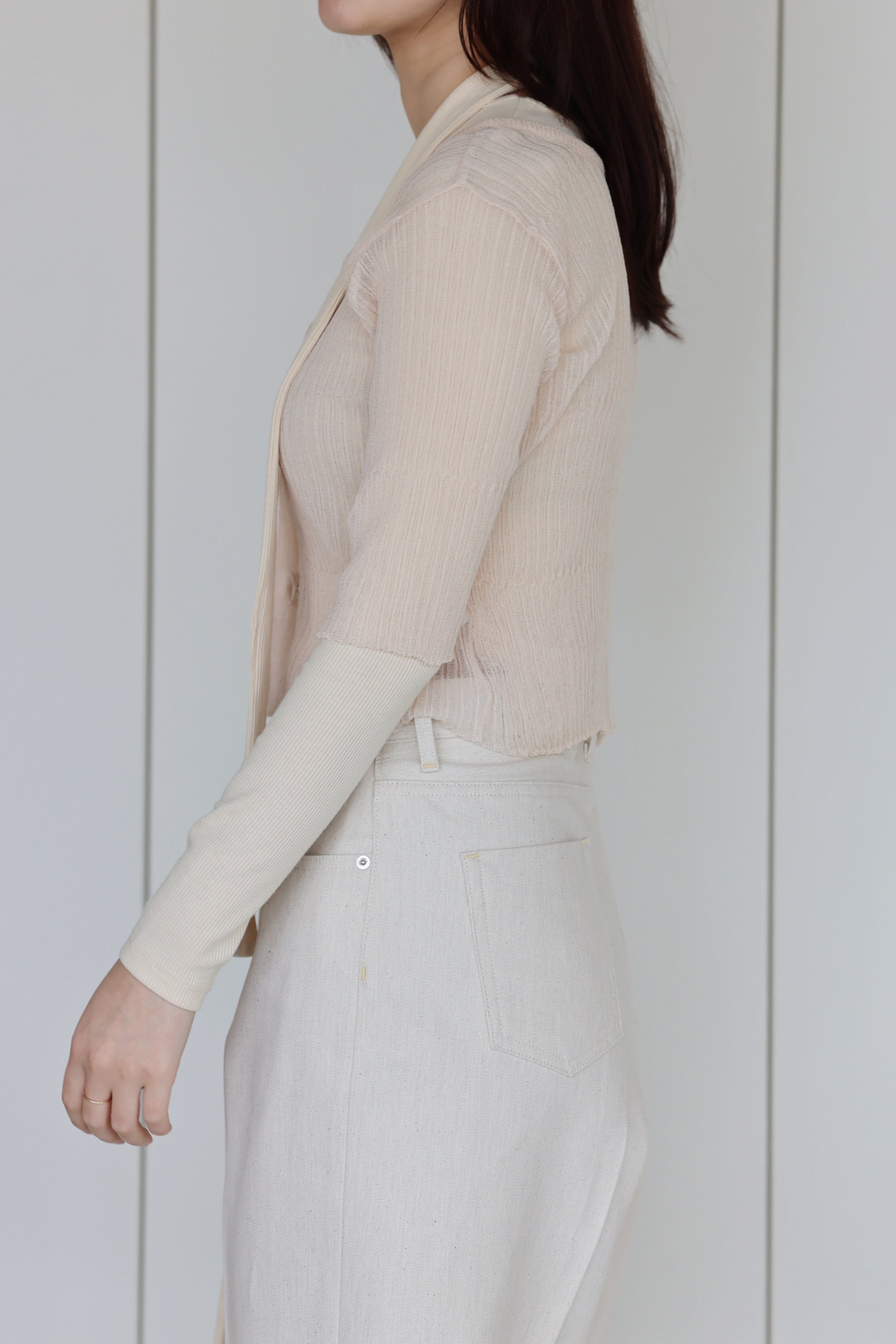 NEPLA "2way cardigan sheer rib knit" (beige)