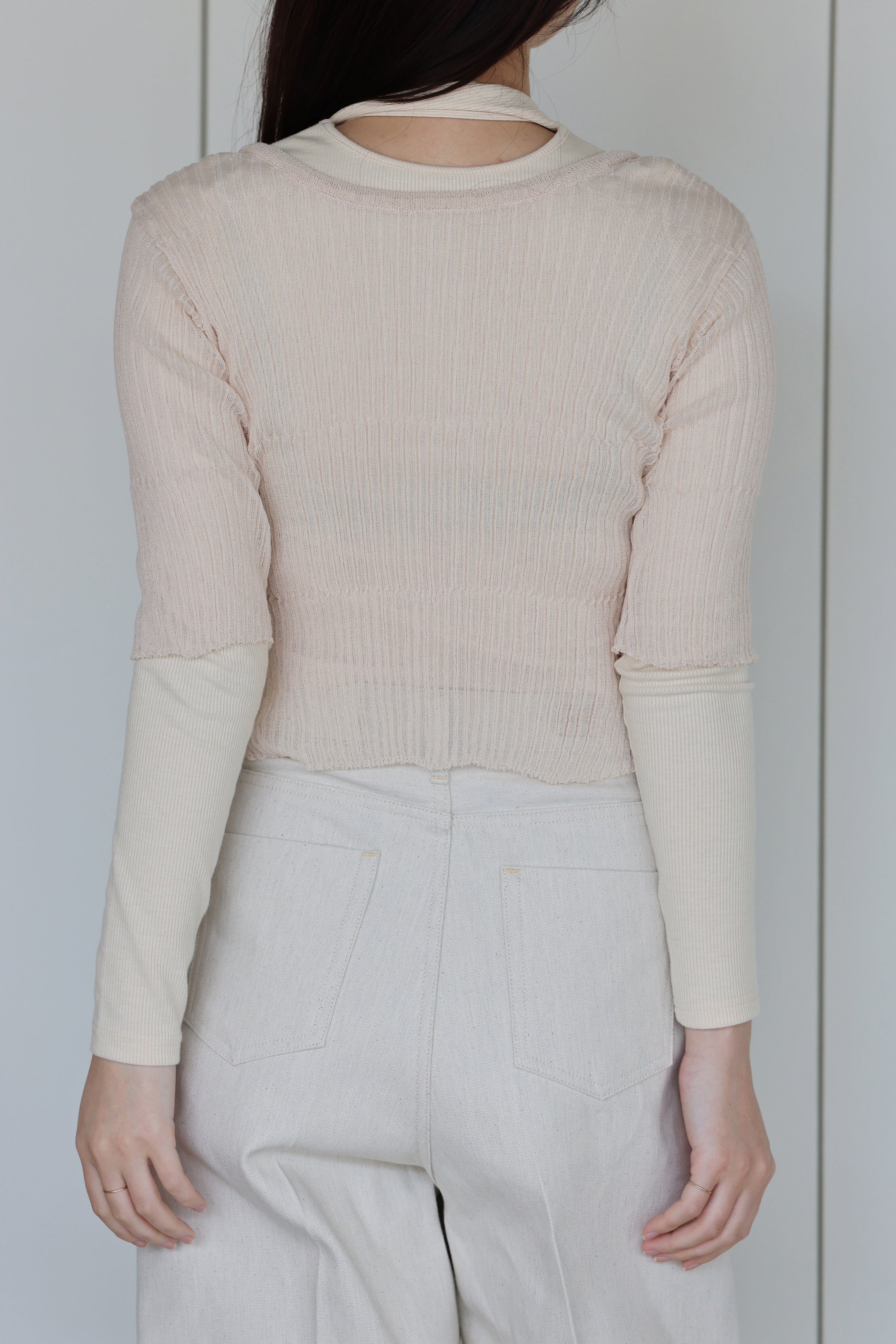 NEPLA "2way cardigan sheer rib knit" (beige)