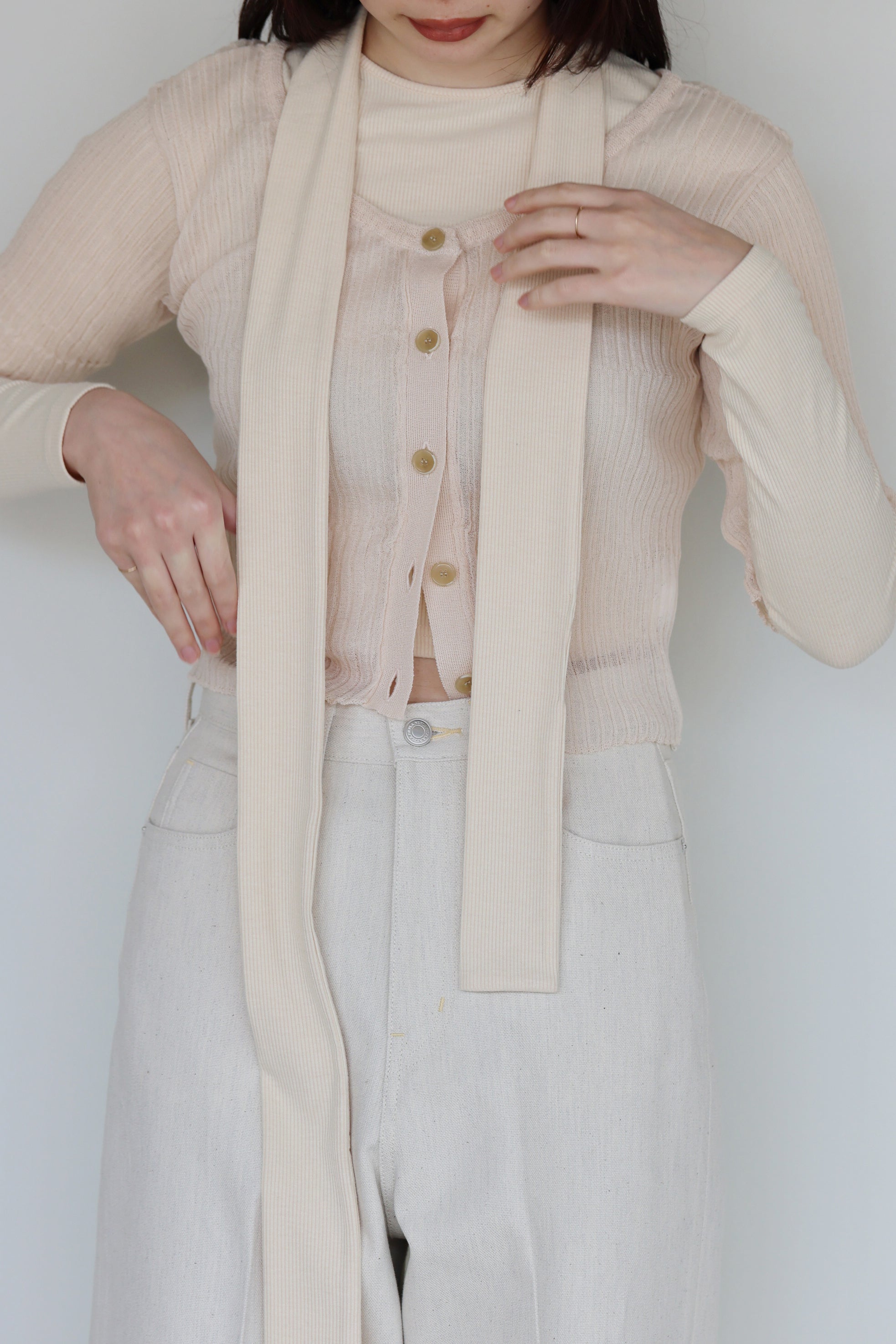 NEPLA "2way cardigan sheer rib knit" (beige)