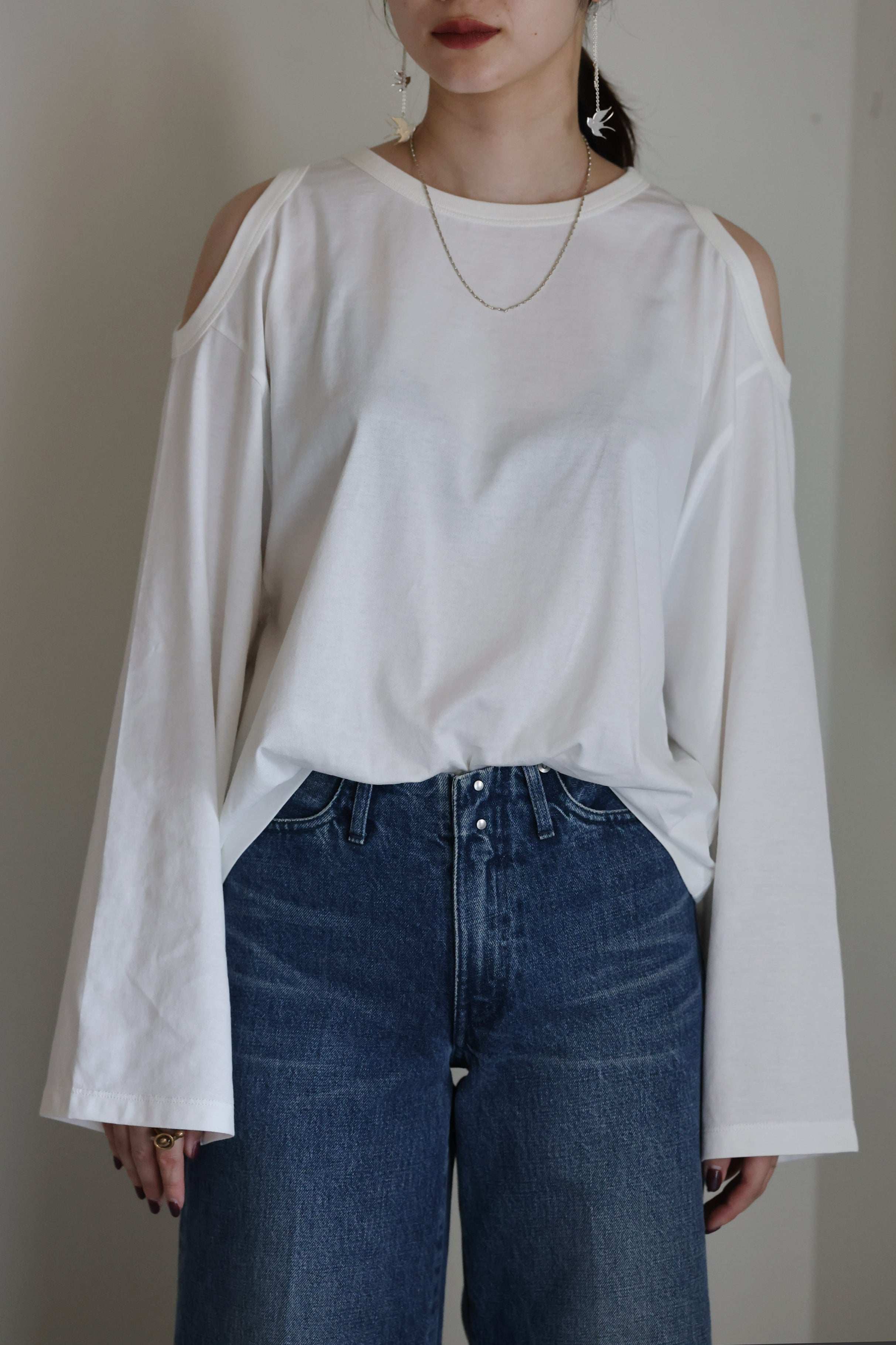 HAKUJI "Compact cotton shoulder hole LS" (white)