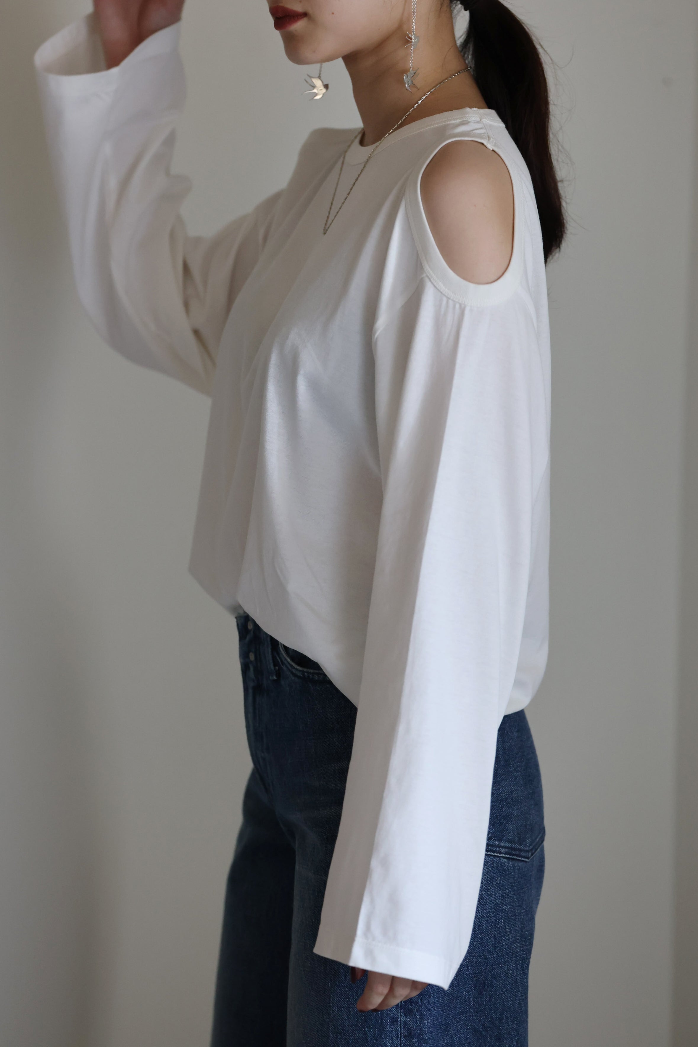 HAKUJI "Compact cotton shoulder hole LS" (white)