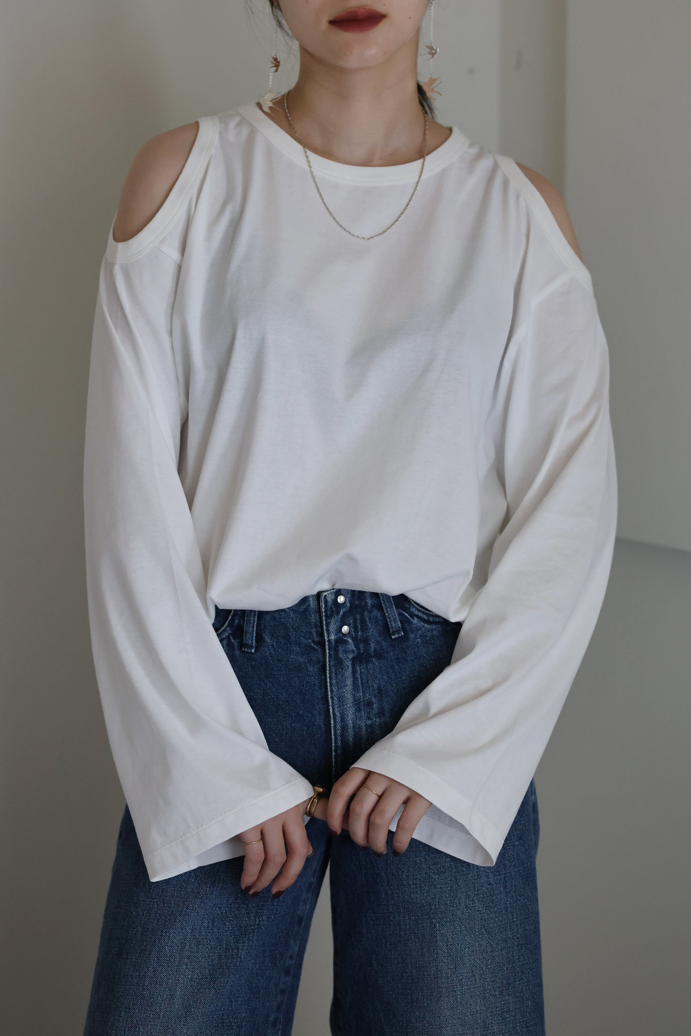 HAKUJI "Compact cotton shoulder hole LS" (white)