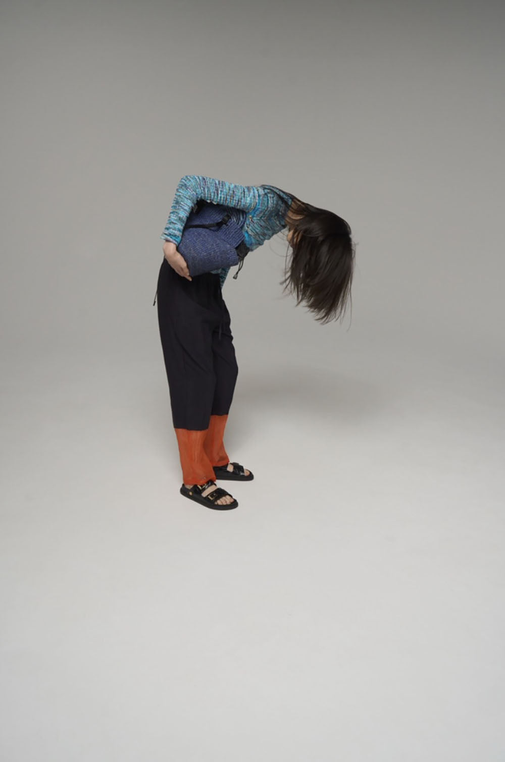 JUN MIKAMI "see-through border pants" (orange/navy)