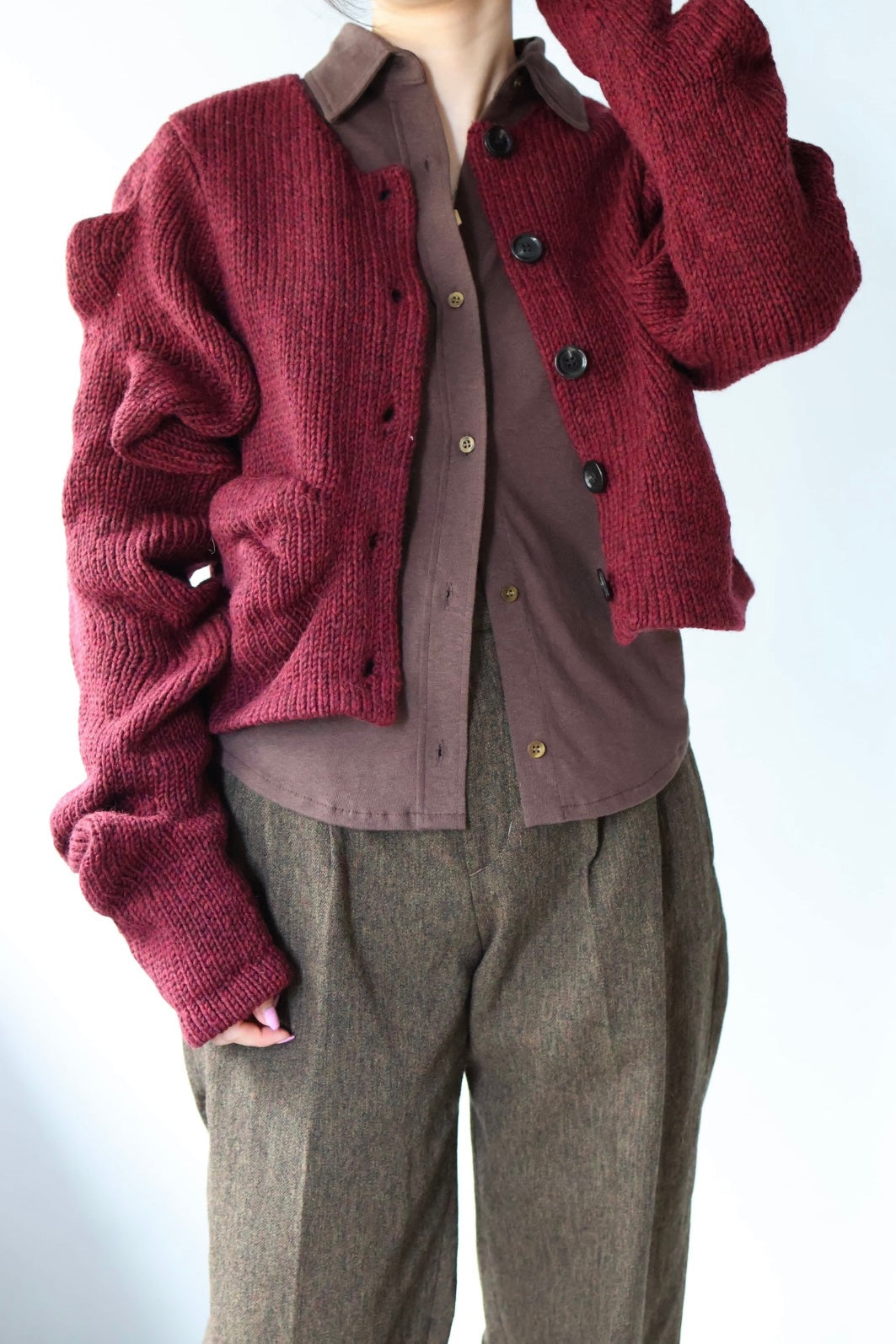 Pillings "Cardigan with unstable sleeves" (burgundy)