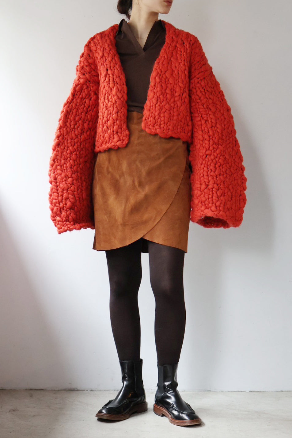 HAKUJI "Hand-knitted cardigan" (red)