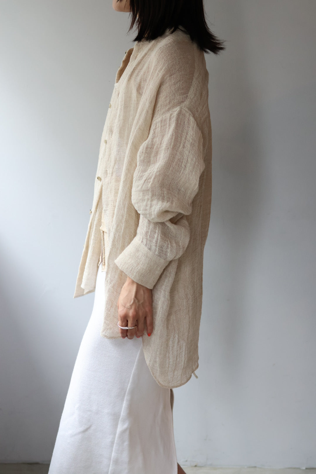 VILLD ”linen no collar shirts” (beige) – lillt-store