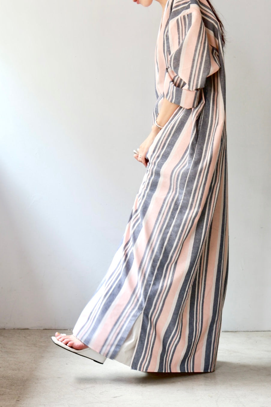 charrita "vestido geraba" (pink×gray stripe)
