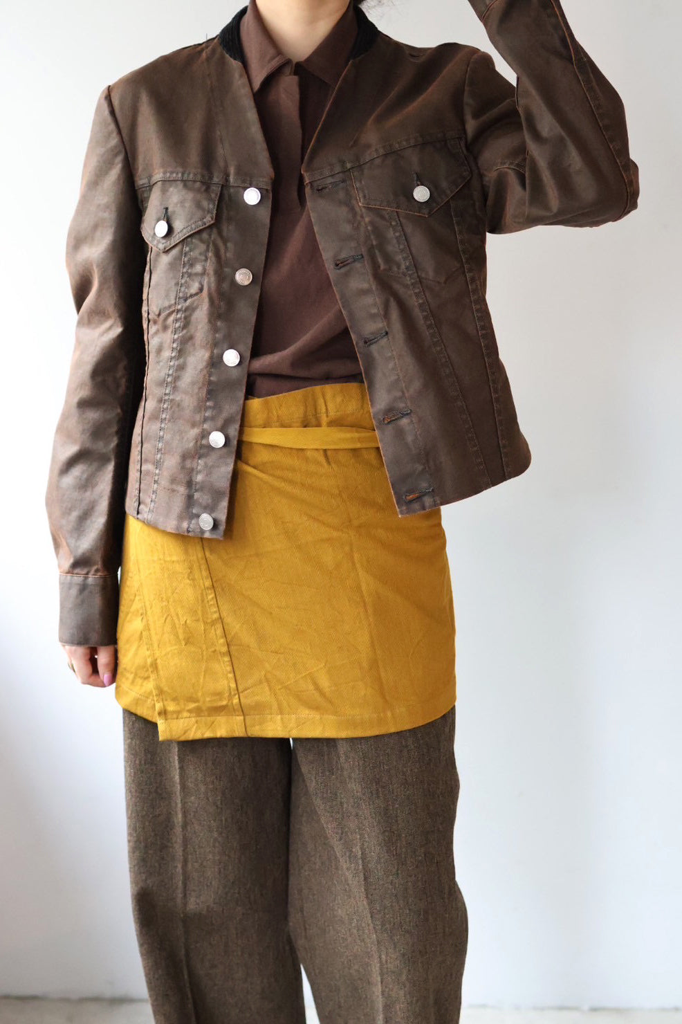TANAKA "No collar trucker jacket" (brown)