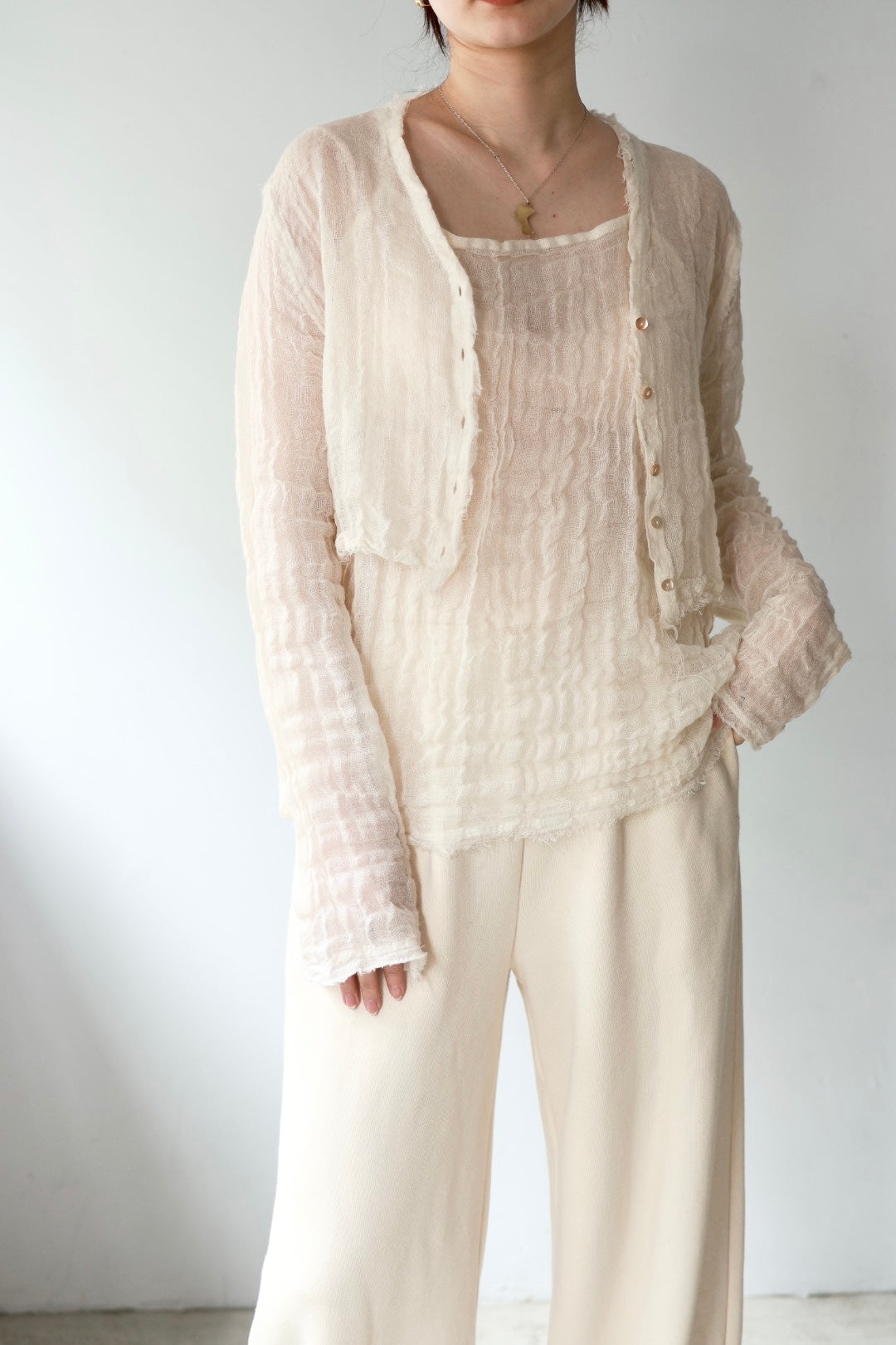 ERiKO KATORi "wool linen gawze cardigan" (ivory)