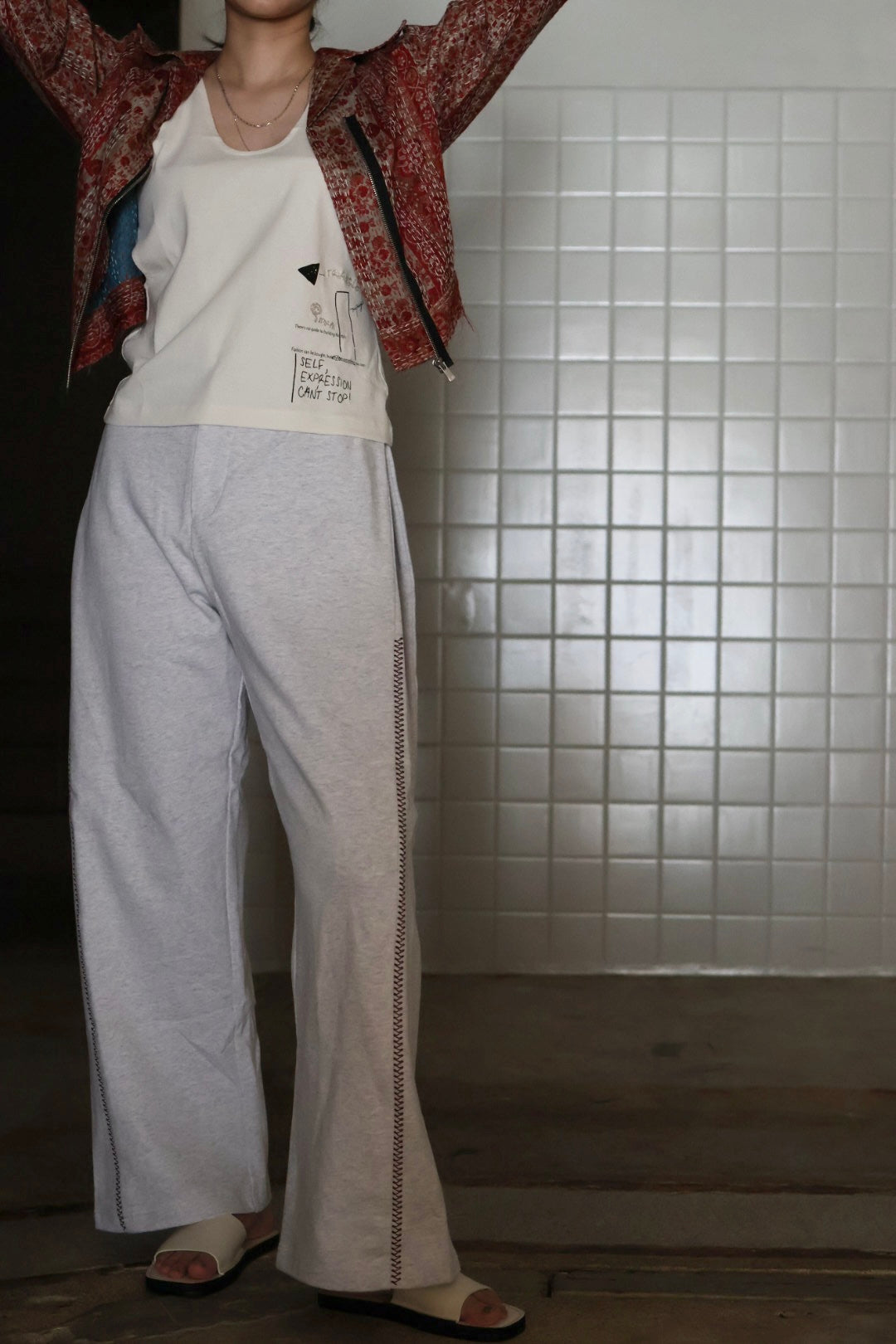 ENGI "tuck wide sweat pants"