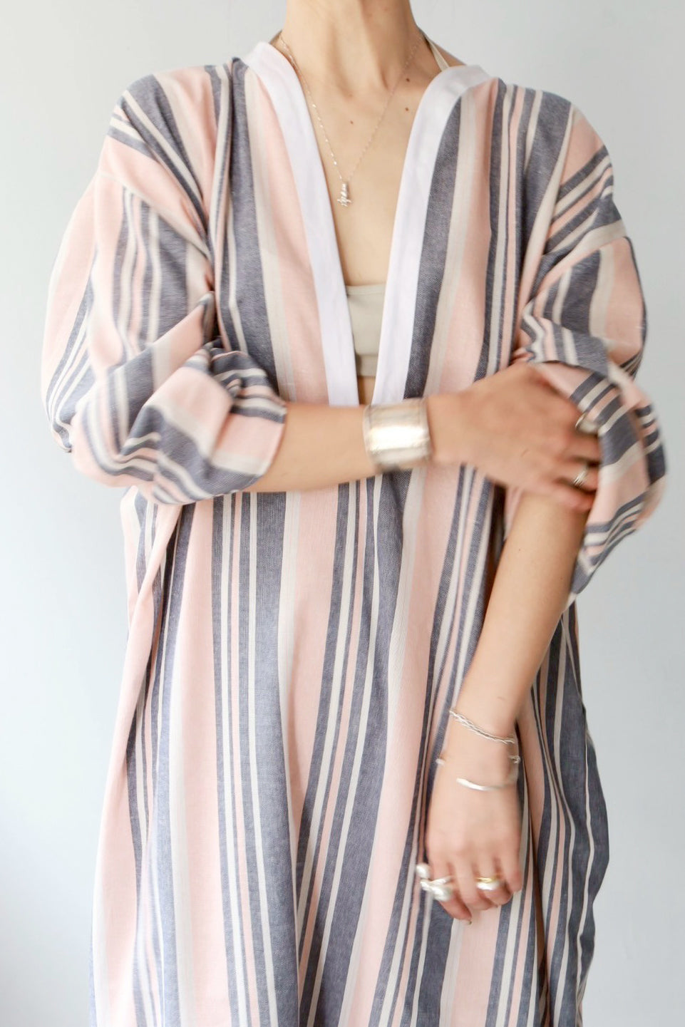charrita "vestido geraba" (pink×gray stripe)