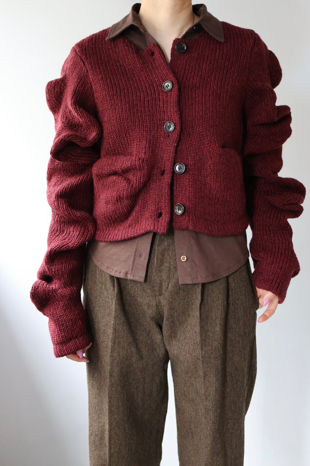 Pillings "Cardigan with unstable sleeves" (burgundy)