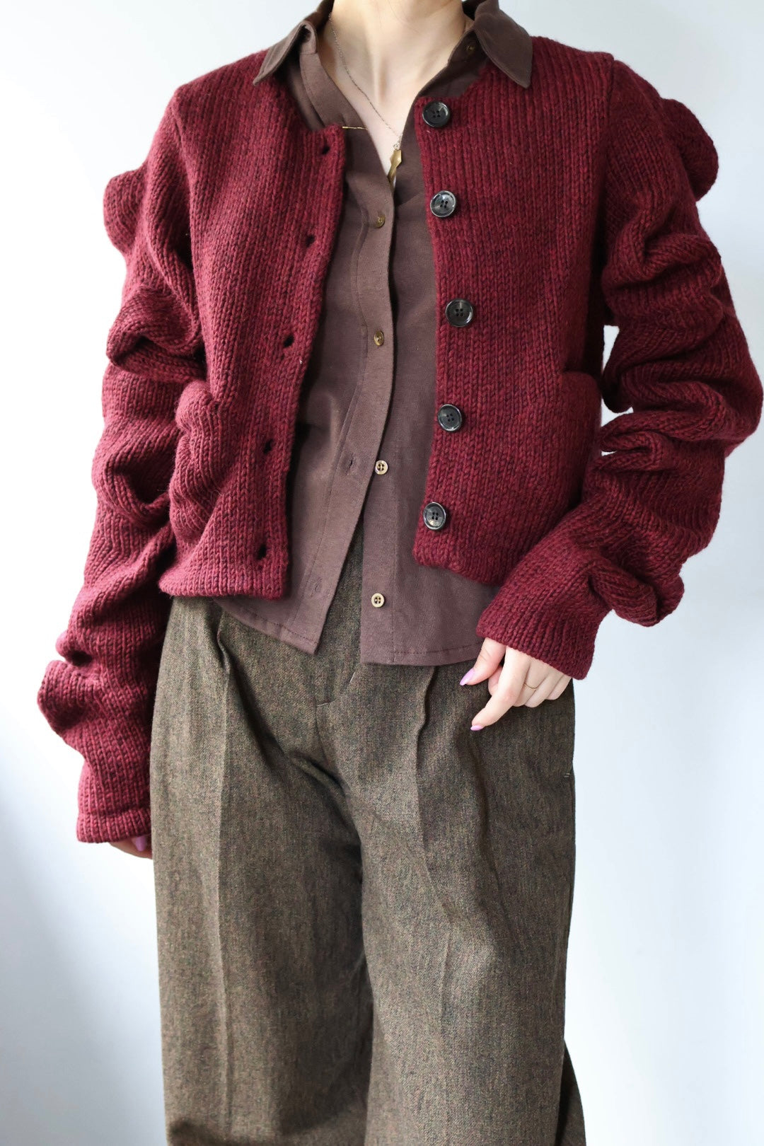 Pillings "Cardigan with unstable sleeves" (burgundy)