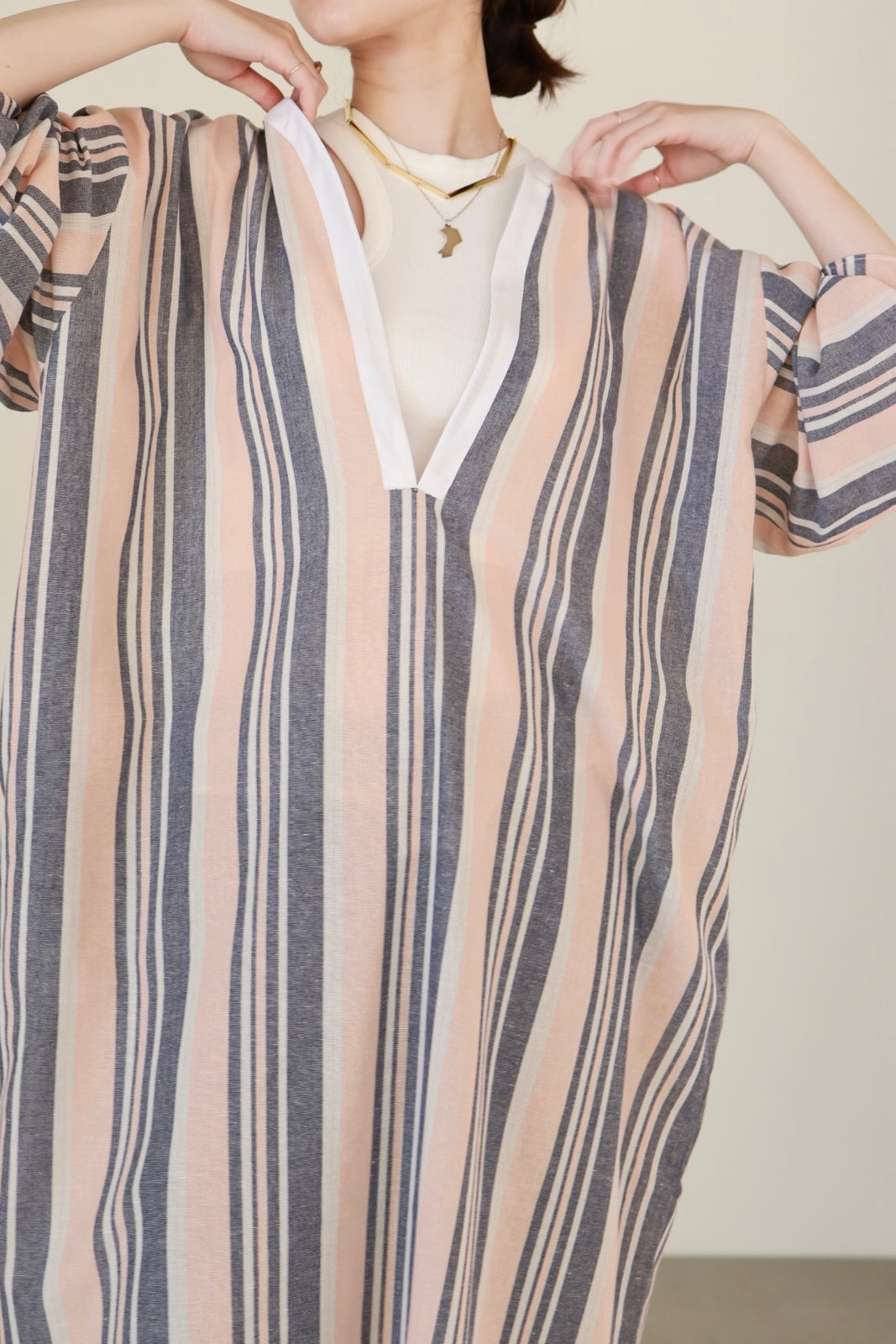 charrita "vestido geraba" (pink×gray stripe)
