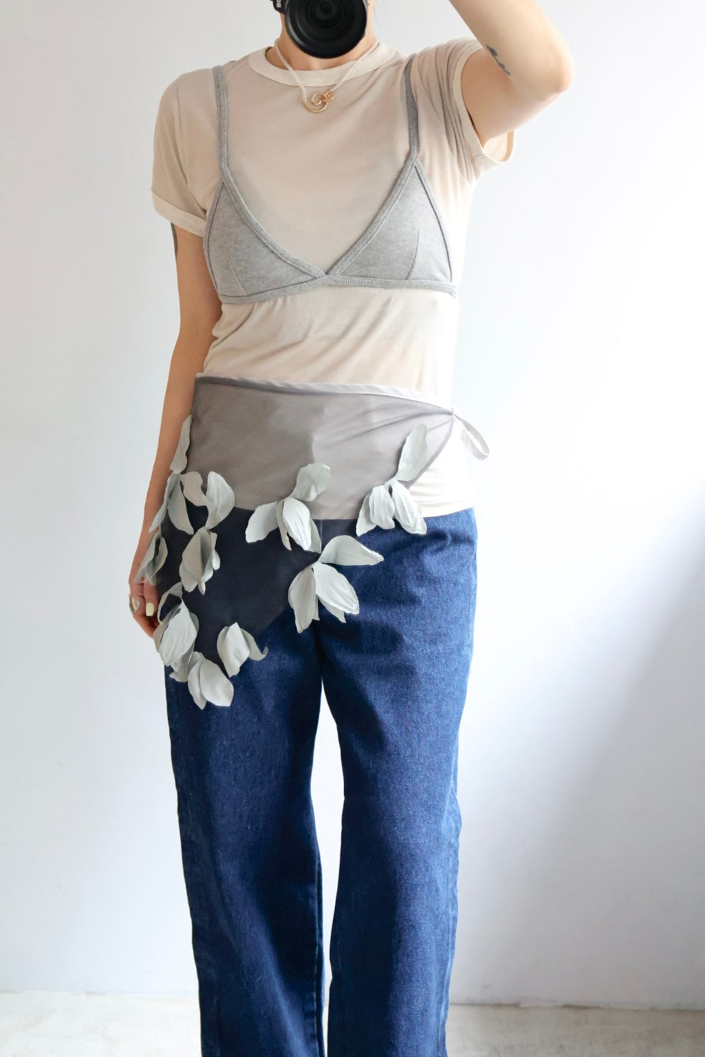 最終値下　MARGE Tulle floral sheer scarf gray exclusive item】MARGE 