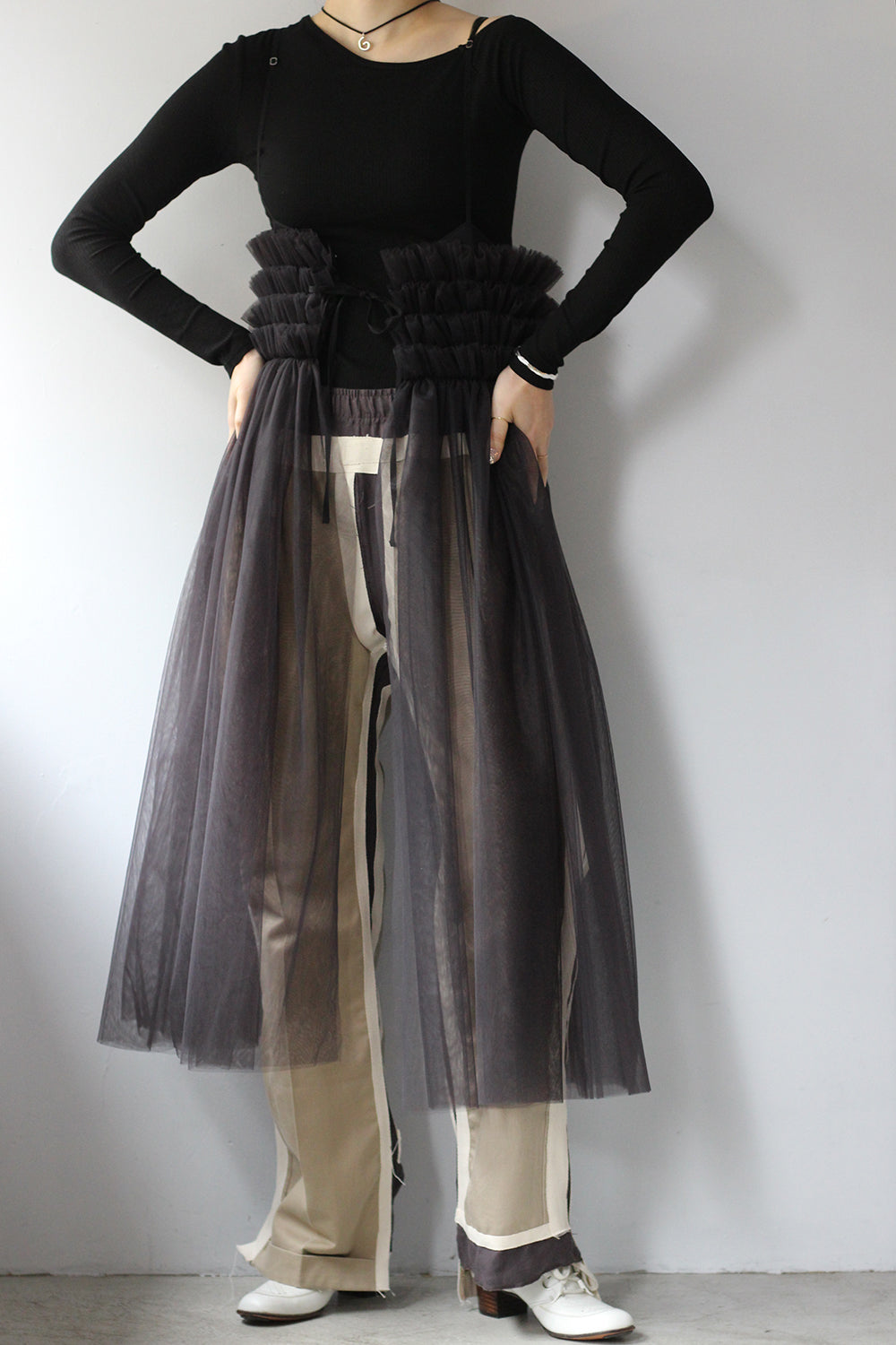 RYU KAGA "Commerbund tulle skirt" (black)