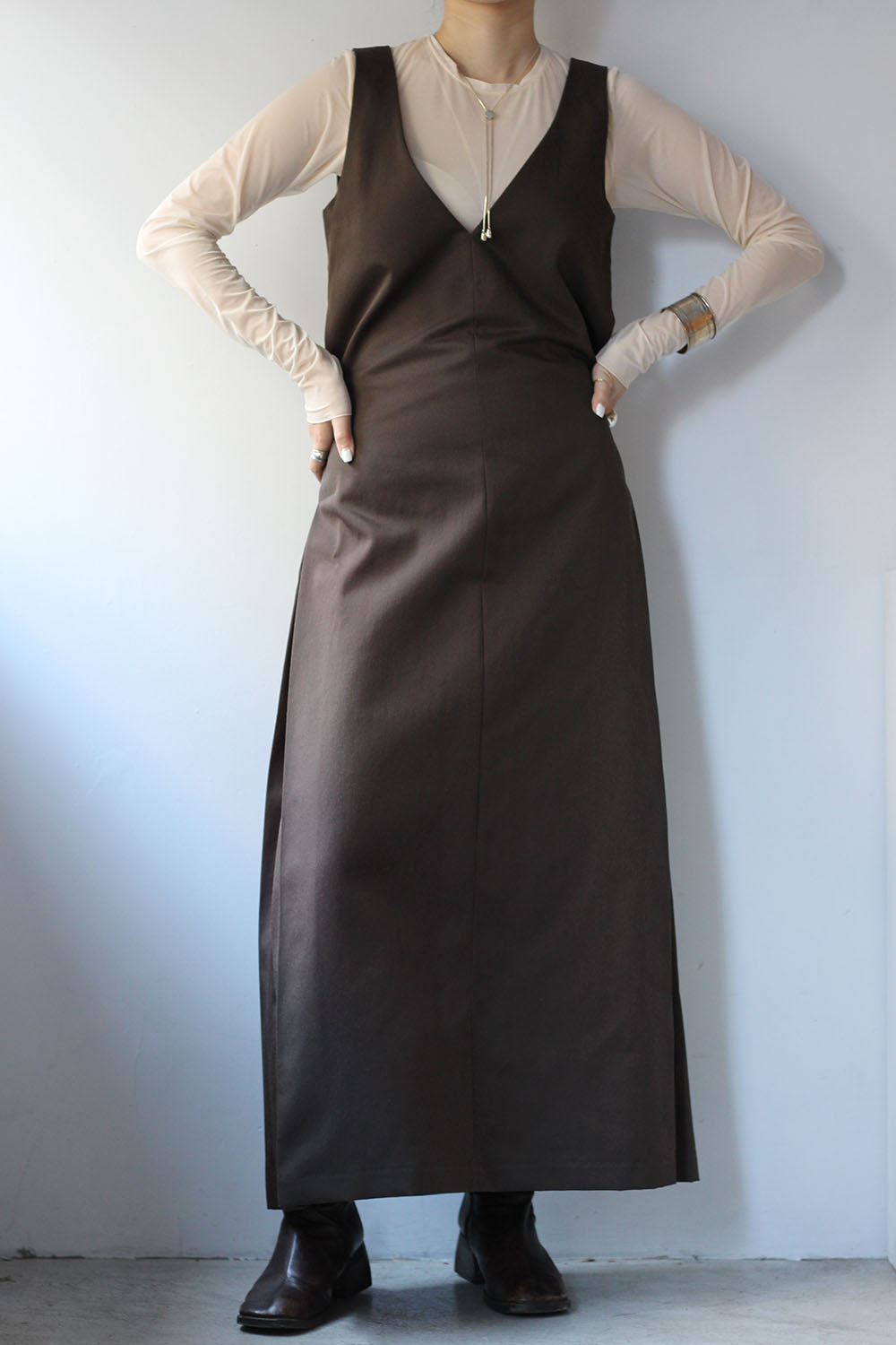 JUN MIKAMI "nylon wool  one piece" (dark brown)