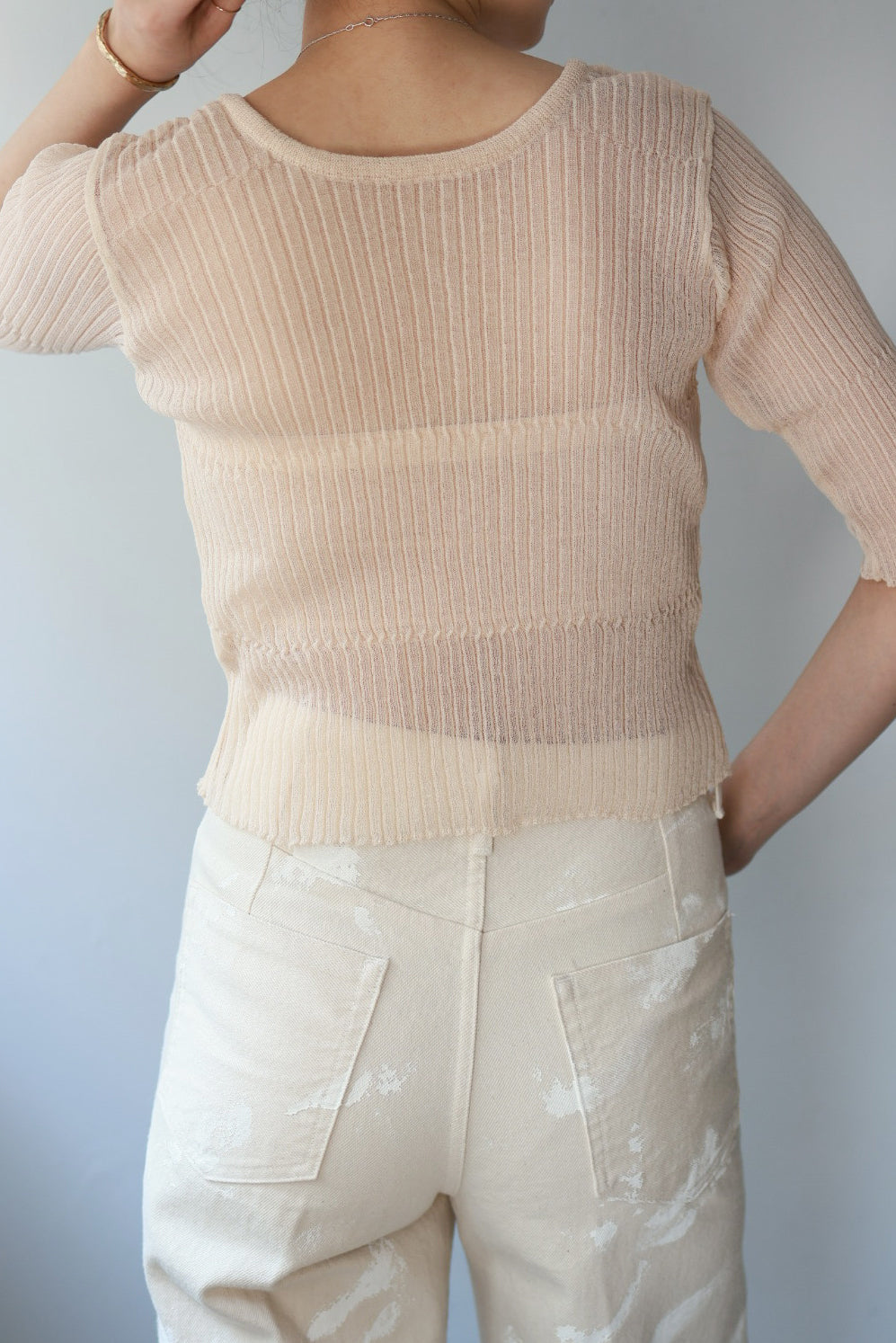 NEPLA "2way cardigan sheer rib knit" (beige)