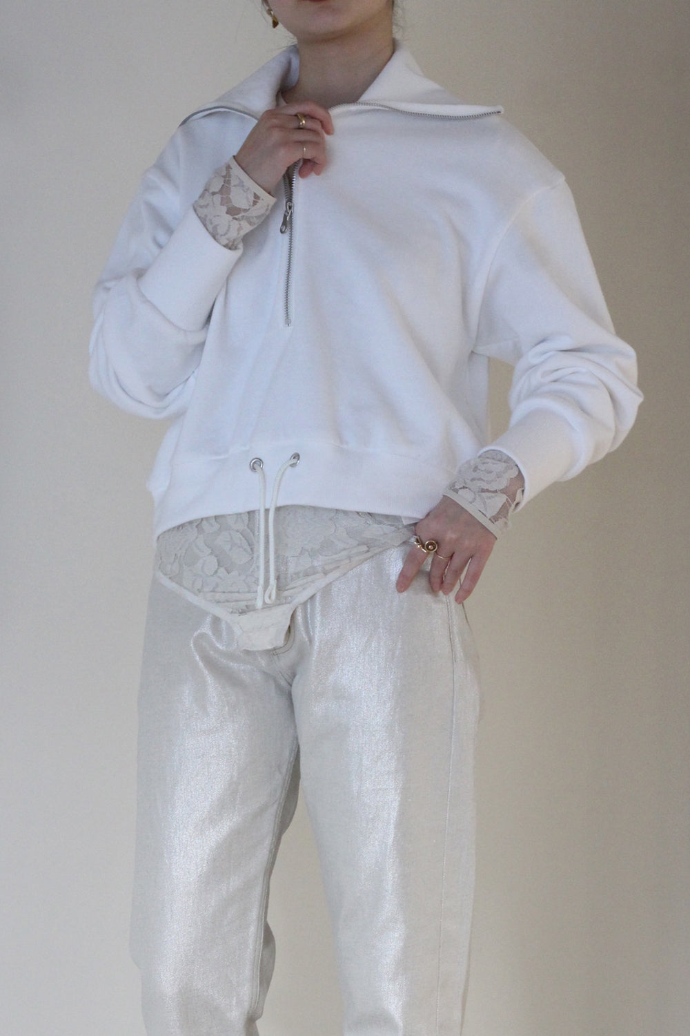 JUN MIKAMI "half zip pullover" (white)