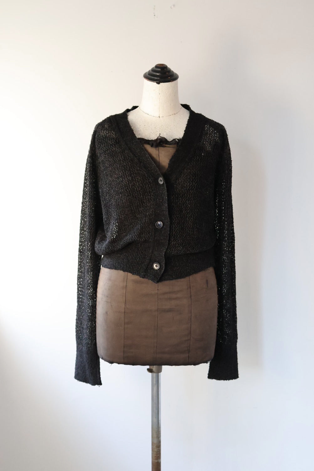 NEPLA "short cardigan mini net knit" (mix black)