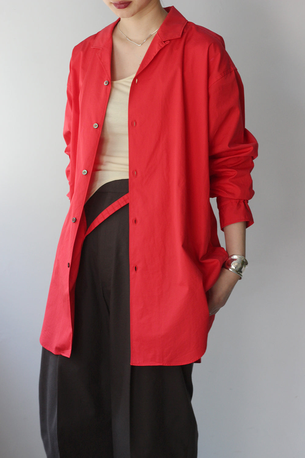 JUN MIKAMI "broad open collar shirt" (red)