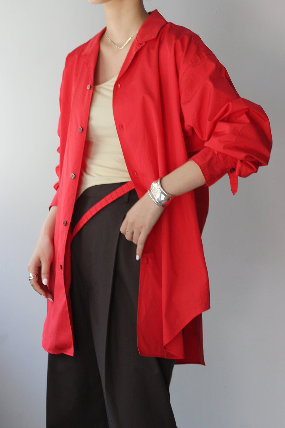 JUN MIKAMI "broad open collar shirt" (red)