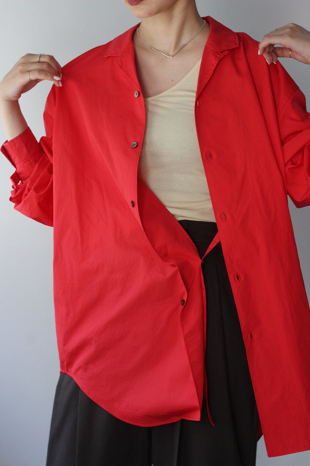 JUN MIKAMI "broad open collar shirt" (red)