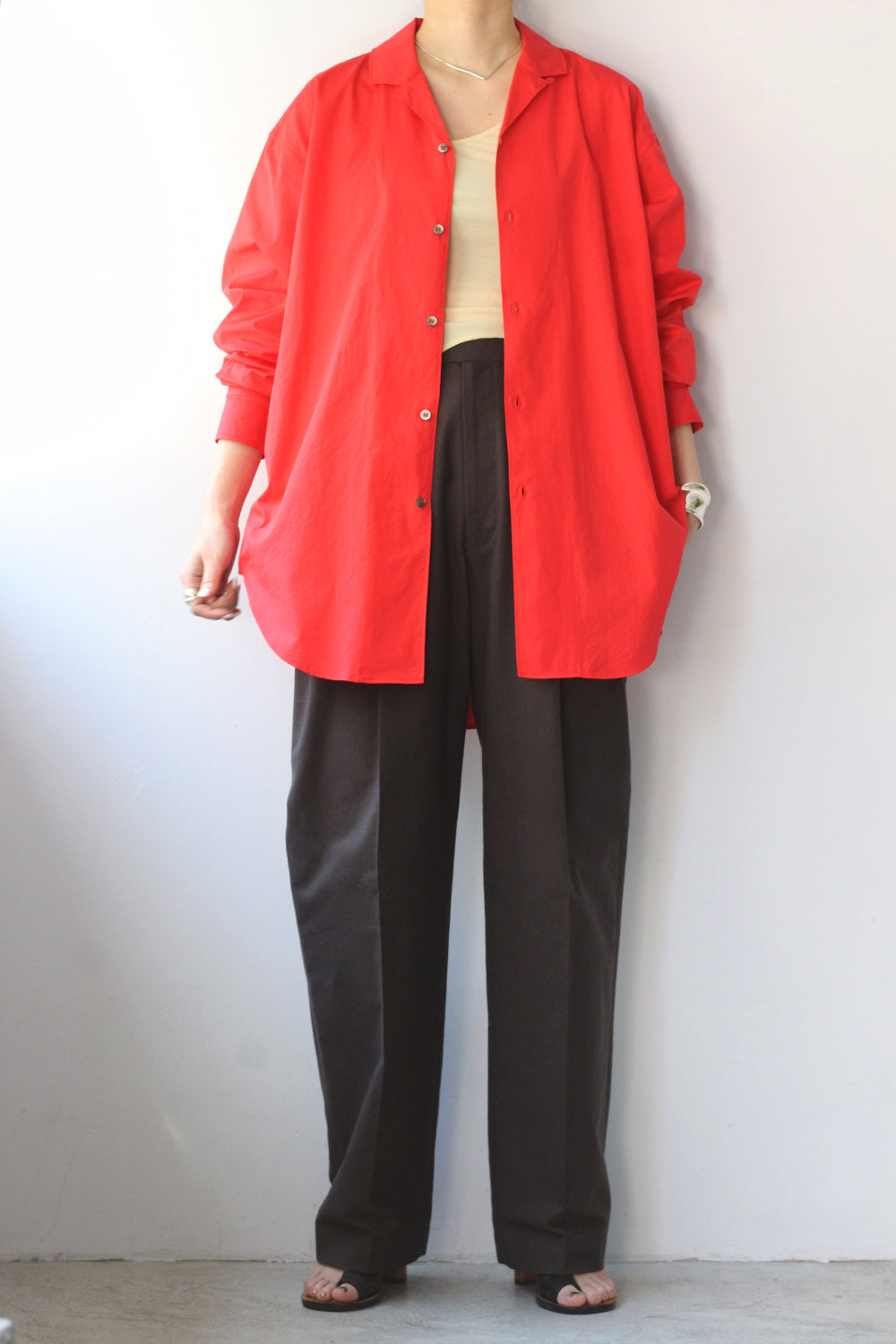 JUN MIKAMI "broad open collar shirt" (red)