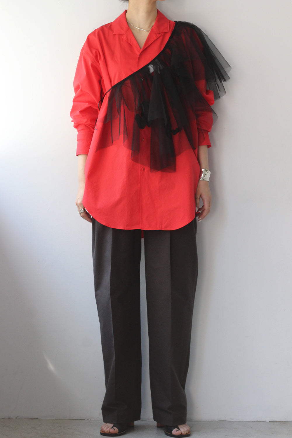 JUN MIKAMI "broad open collar shirt" (red)