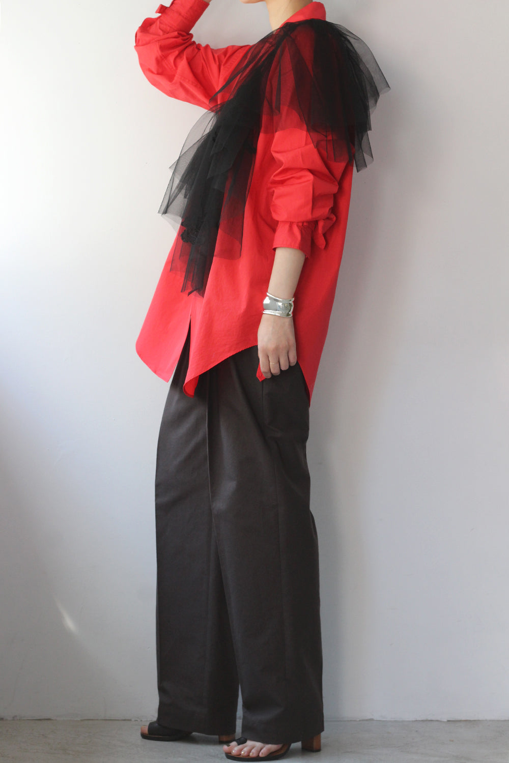 JUN MIKAMI "broad open collar shirt" (red)