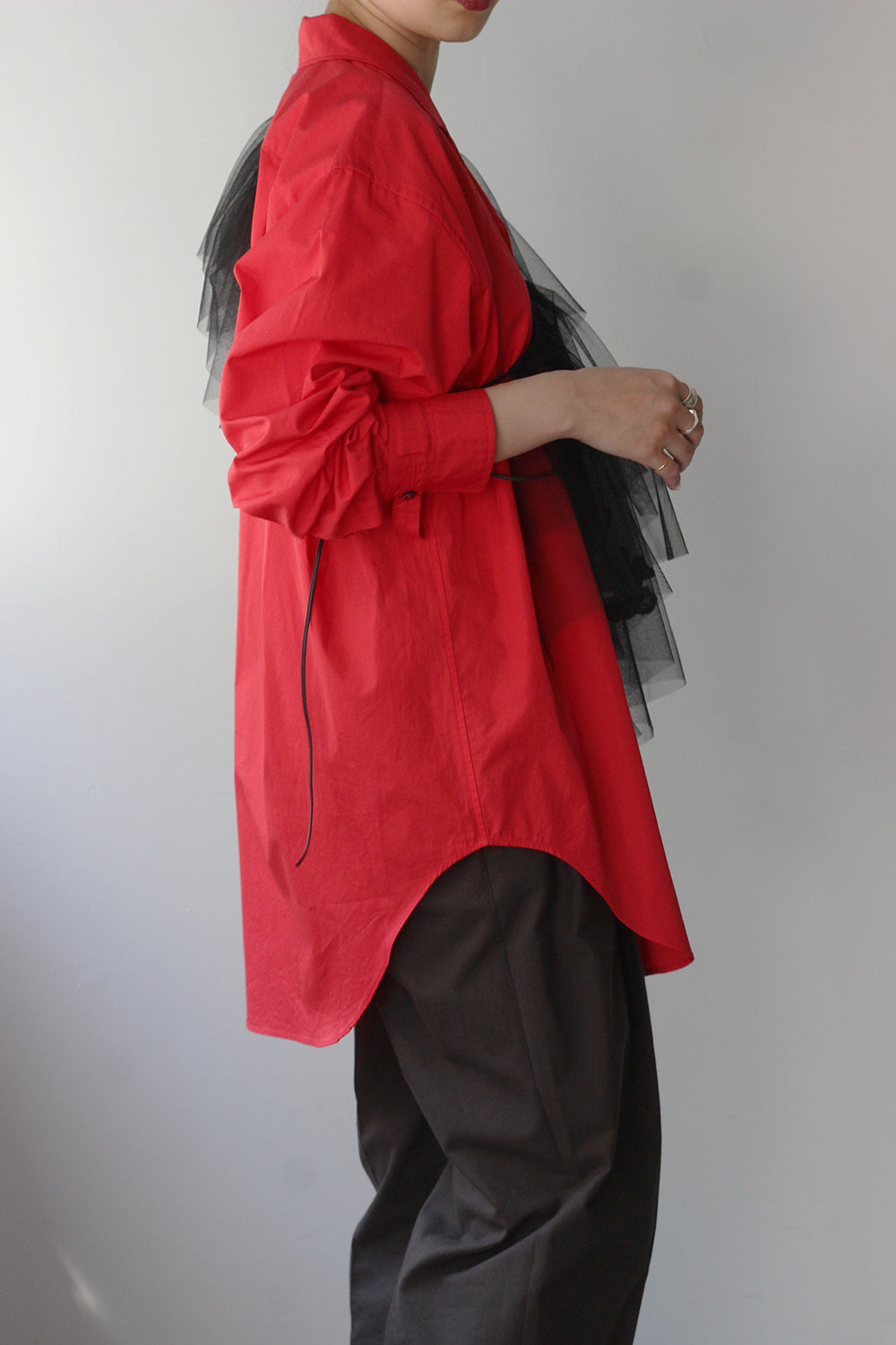 JUN MIKAMI "broad open collar shirt" (red)