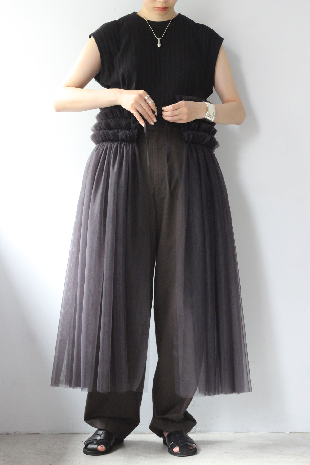 RYU KAGA "Commerbund tulle skirt" (black)