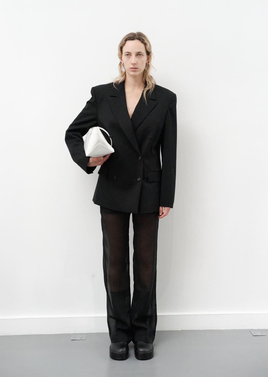 AMOMENT "sheer straight fit pants" (black)